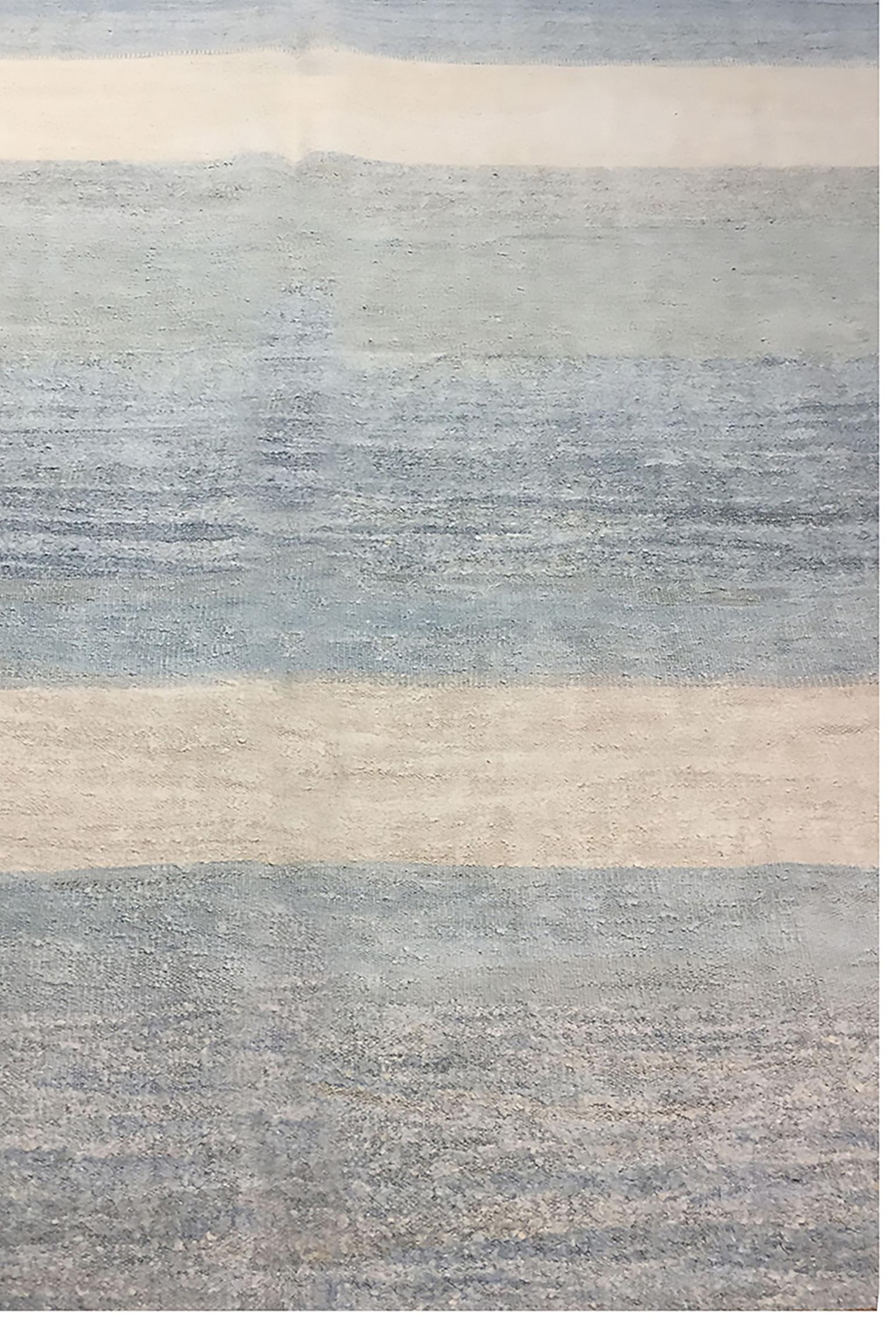 Chanvre Tapis de chanvre turc à tissage plat bleu moderne, 9'11 x 13'7 en vente