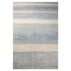Alfombra turca moderna azul de cáñamo de tejido plano, 9'11 x 13'7
