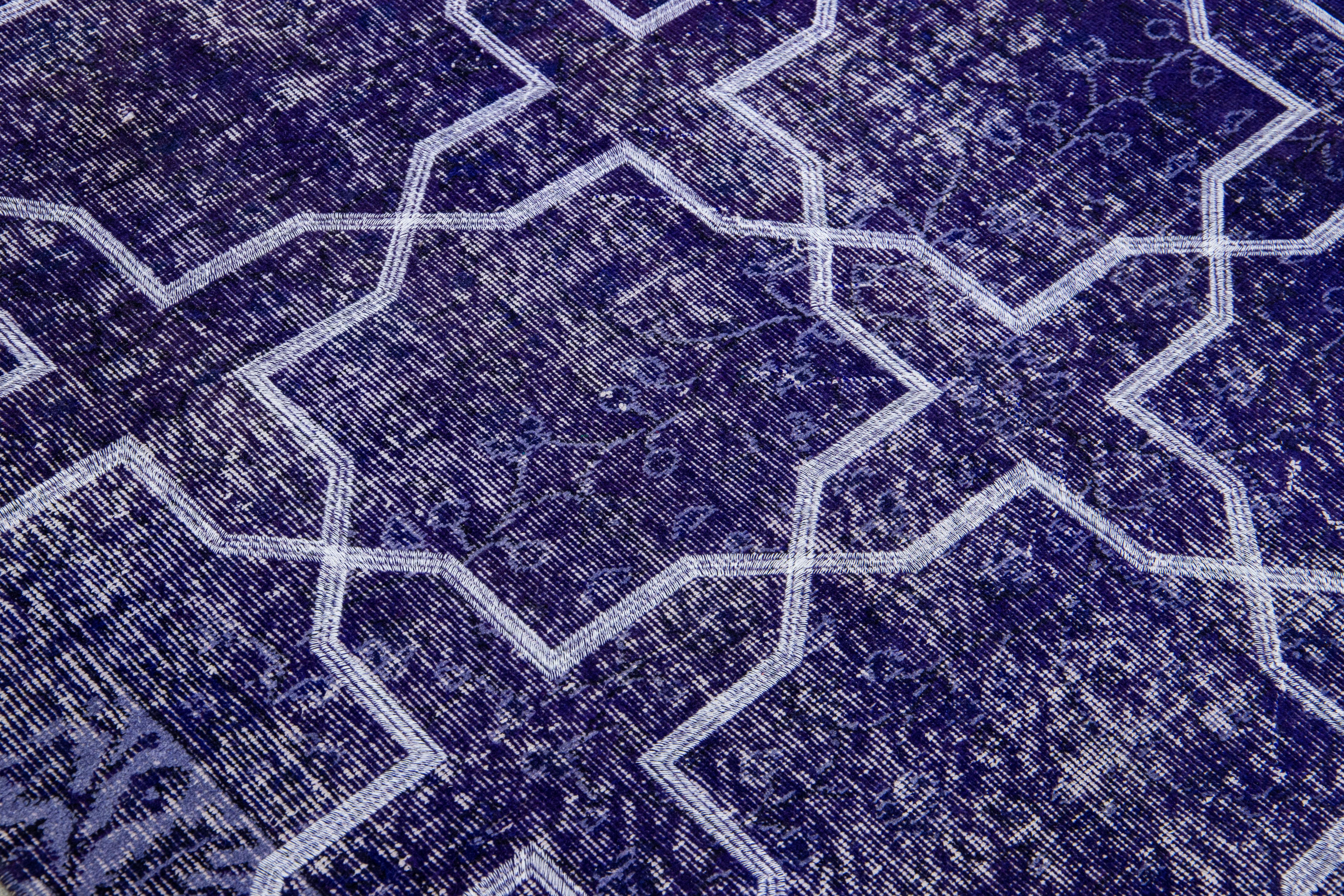 Modern Blue Turkish Handmade Geometric Pattern Wool Gallery Rug For Sale 4