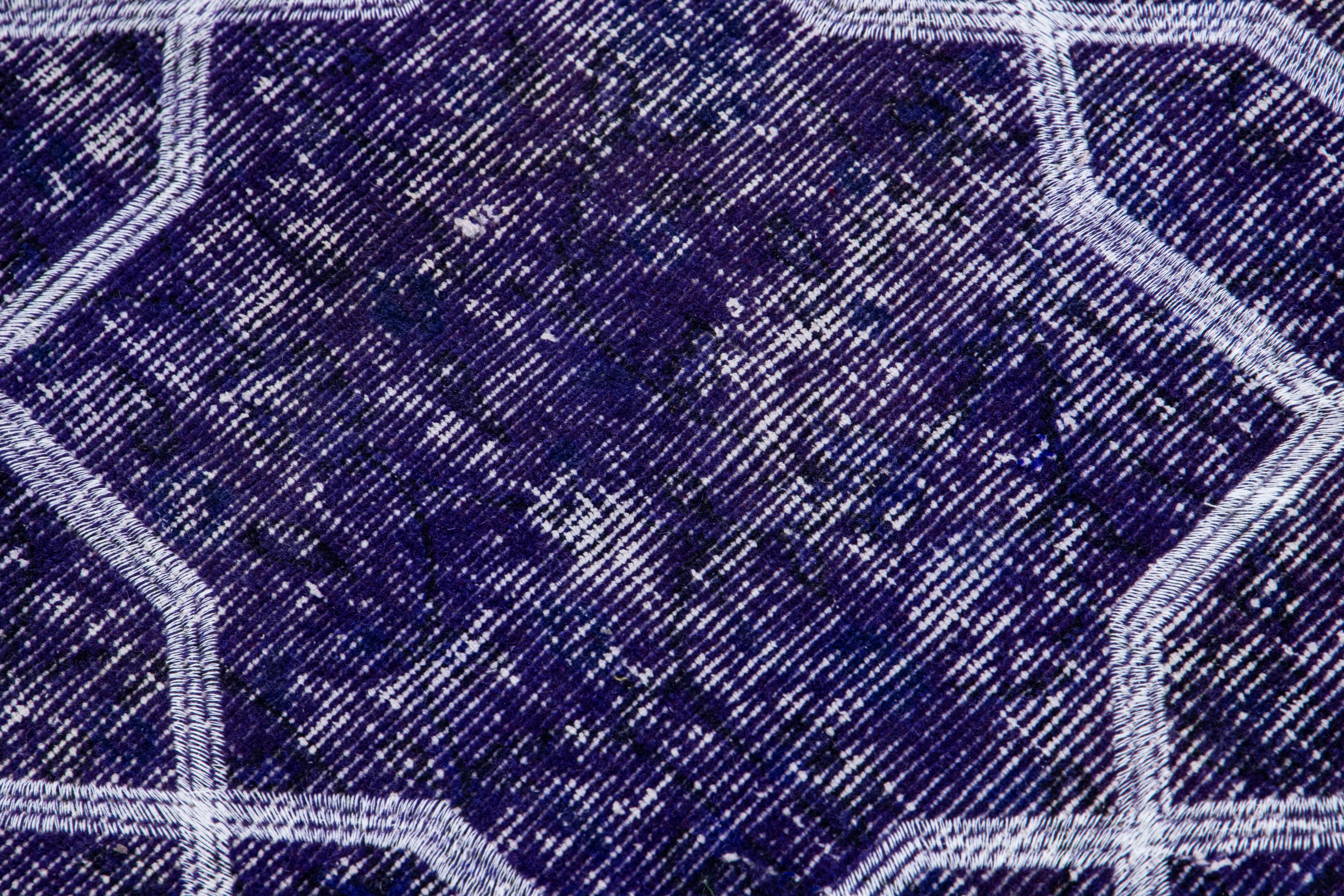 Contemporary Modern Blue Turkish Handmade Geometric Pattern Wool Gallery Rug For Sale