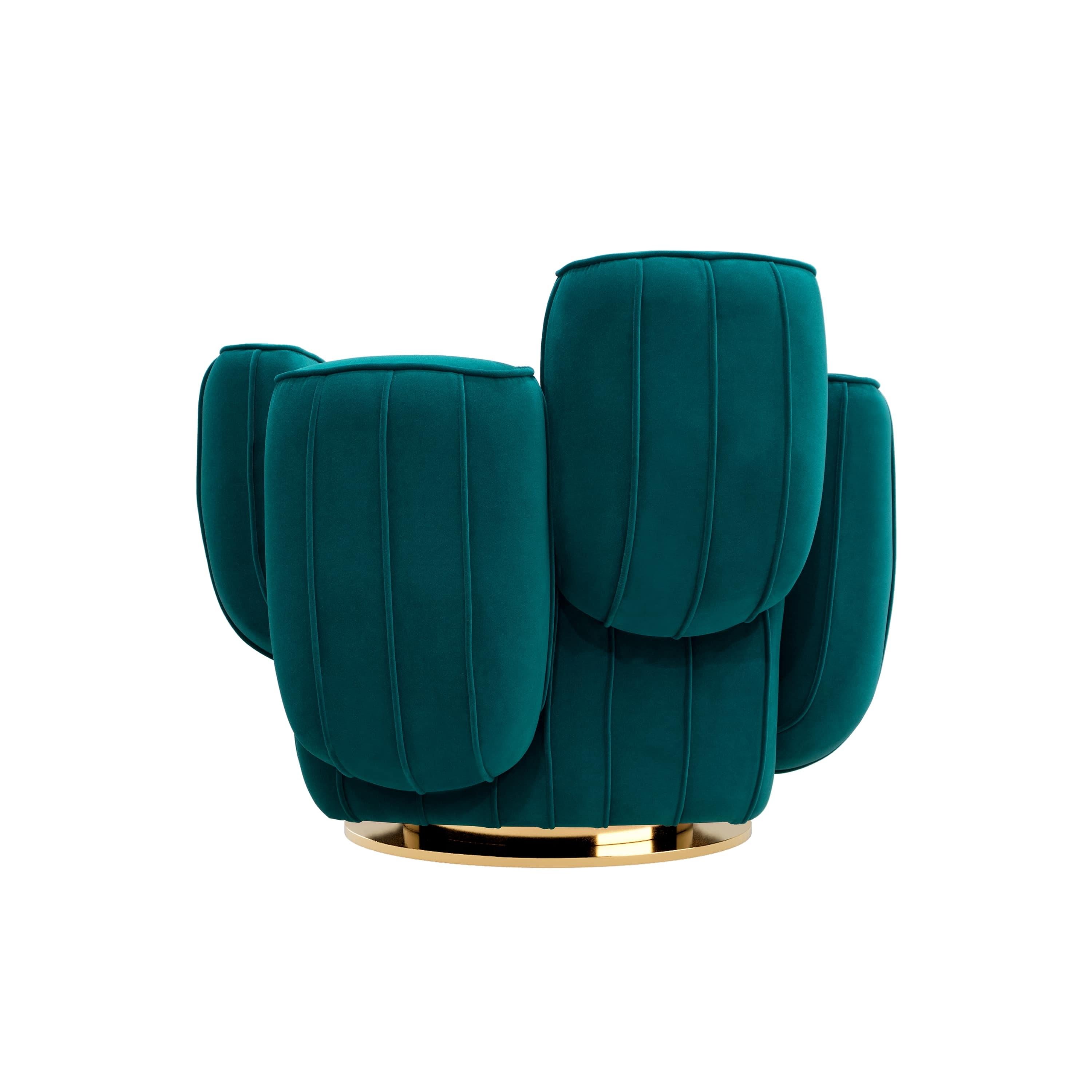blue and gold swivel chair