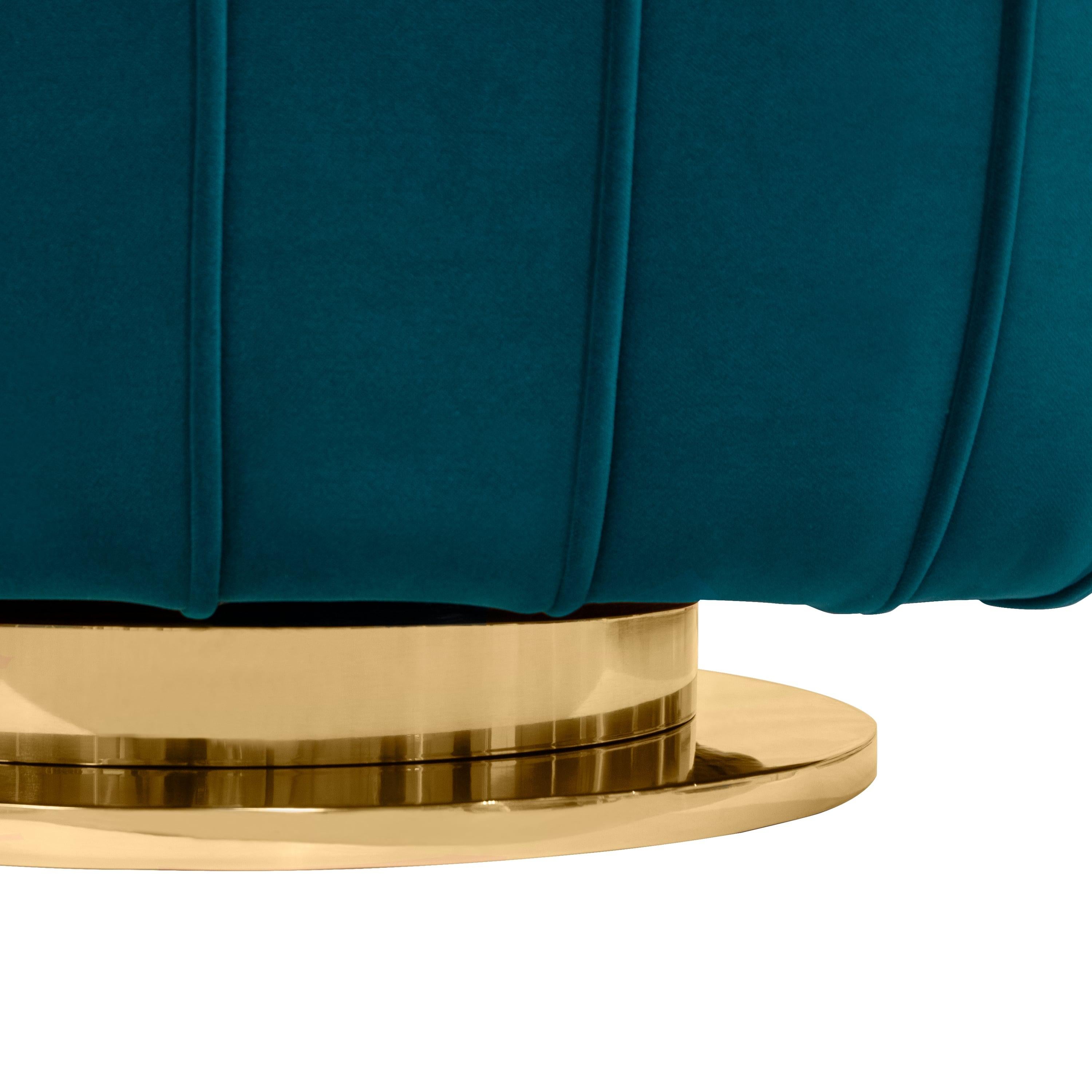 Modern Blue Velvet Armchair Cactus Shape with Gold Swivel Base Polished Brass In New Condition For Sale In Porto, PT