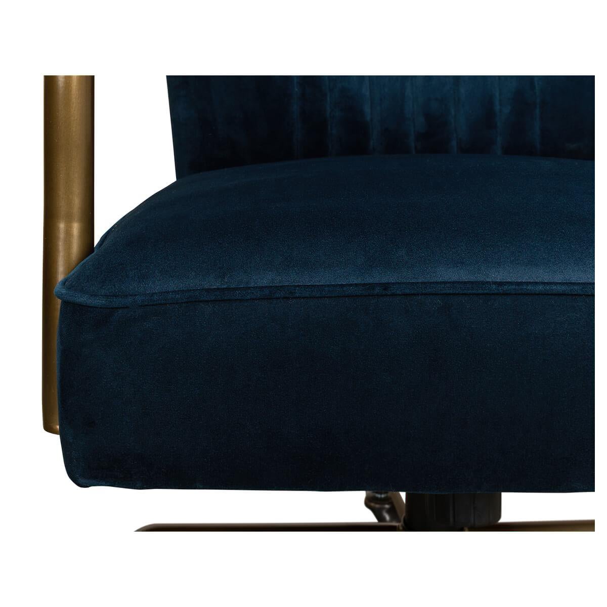 Modern Blue Velvet Desk Chair In New Condition For Sale In Westwood, NJ