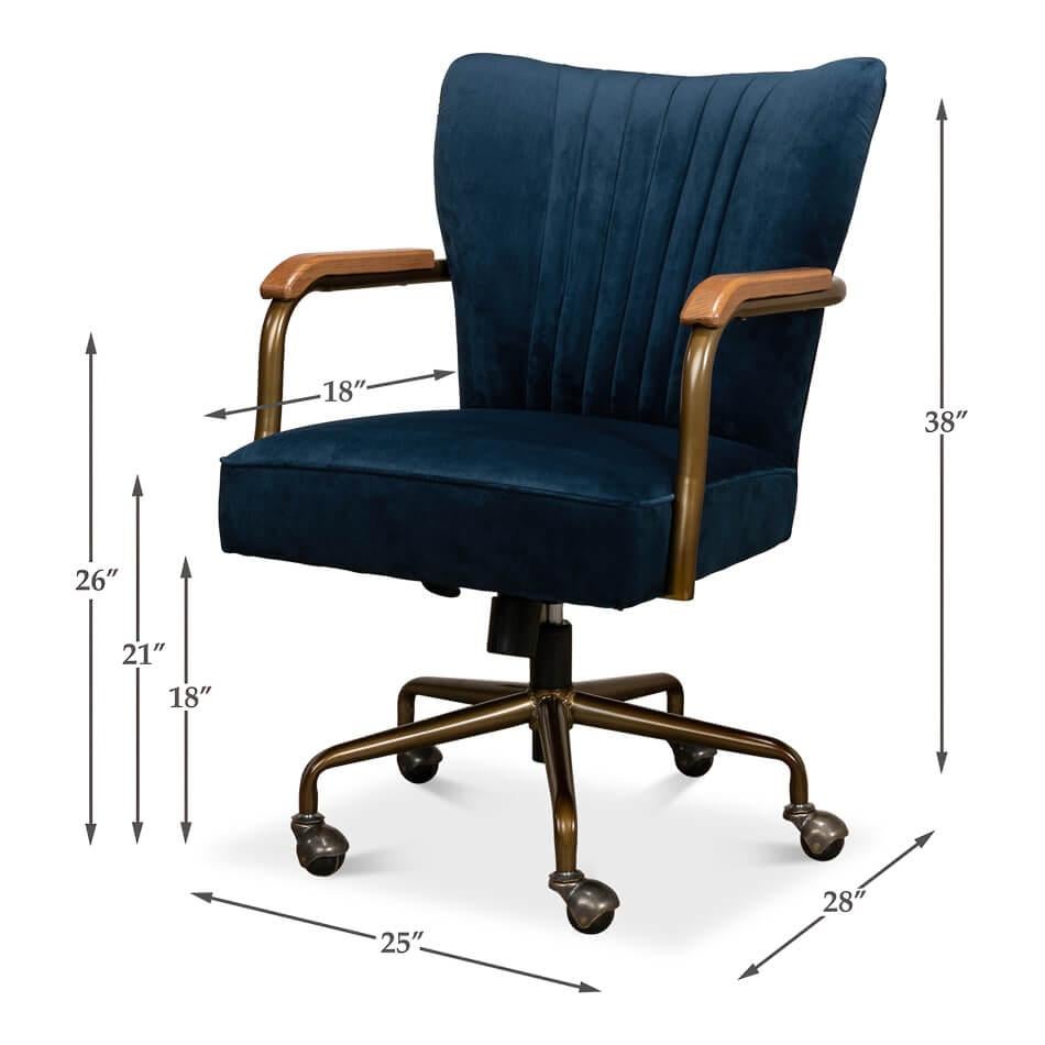 Contemporary Modern Blue Velvet Desk Chair For Sale