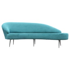 Modern Blue Velvet Serpentine Sofa by Directional