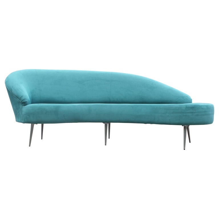 Gorgeous modern blue velvet sculptural serpentine sofa signed by Directional. Wonderful and unique.