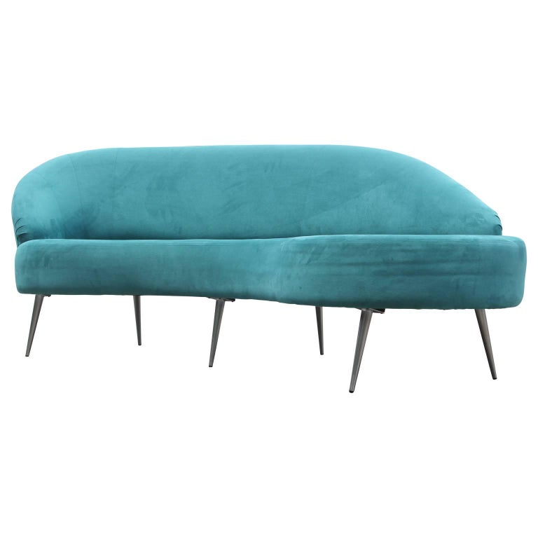 Modern Blue Velvet Serpentine Sofa by Directional In Excellent Condition In Houston, TX