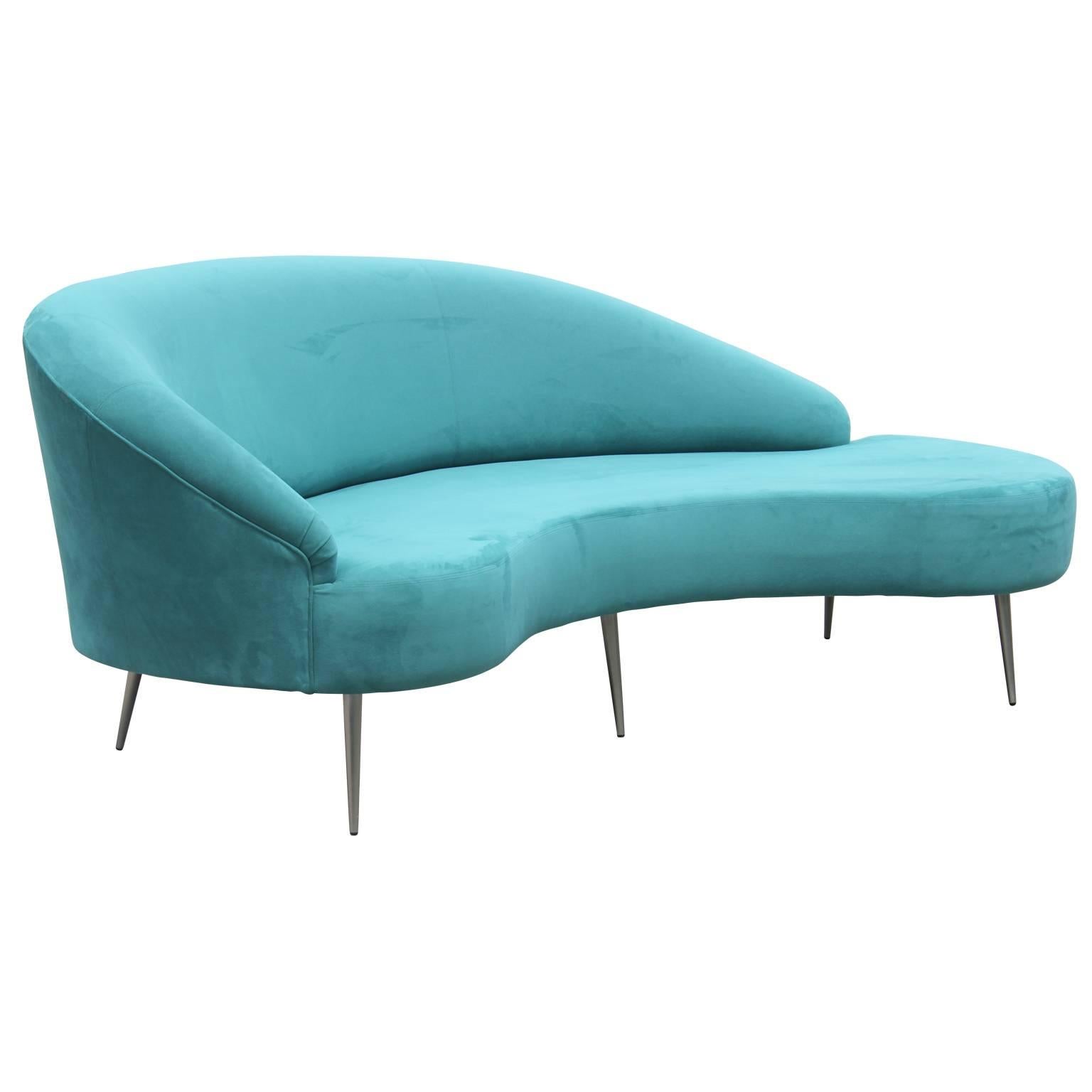 20th Century Modern Blue Velvet Serpentine Sofa by Directional