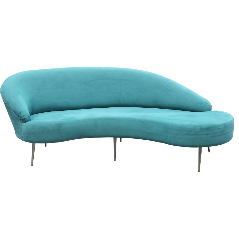Modern Blue Velvet Serpentine Sofa by Directional