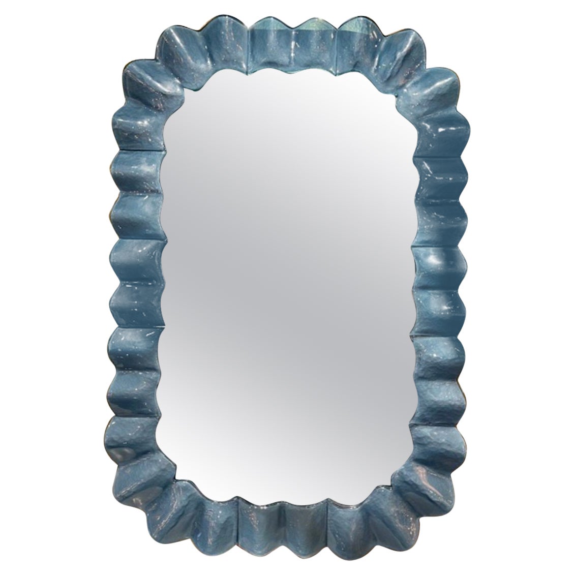 Miroir moderne en verre Murano Glass à vagues bleues