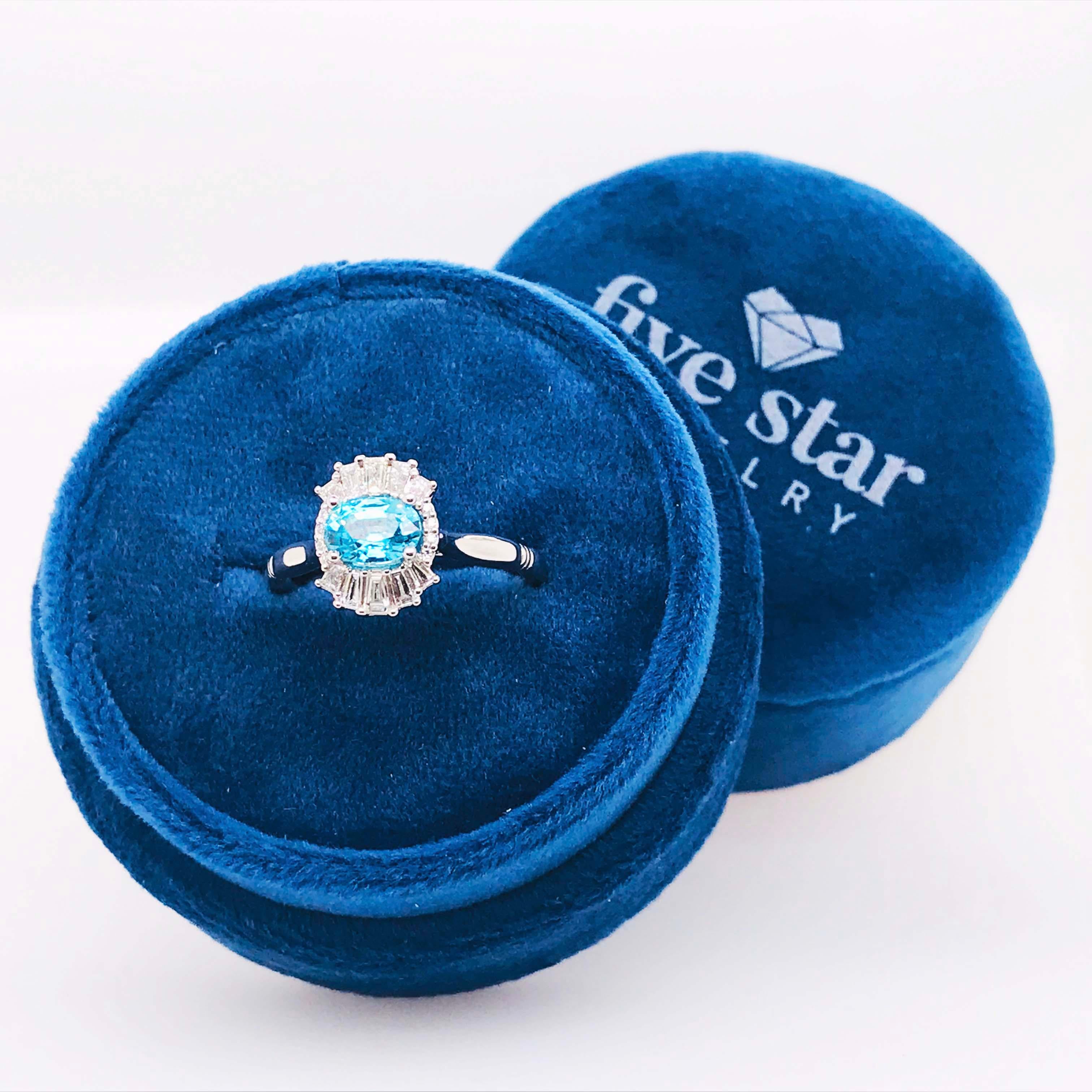 blue diamond baguette ring