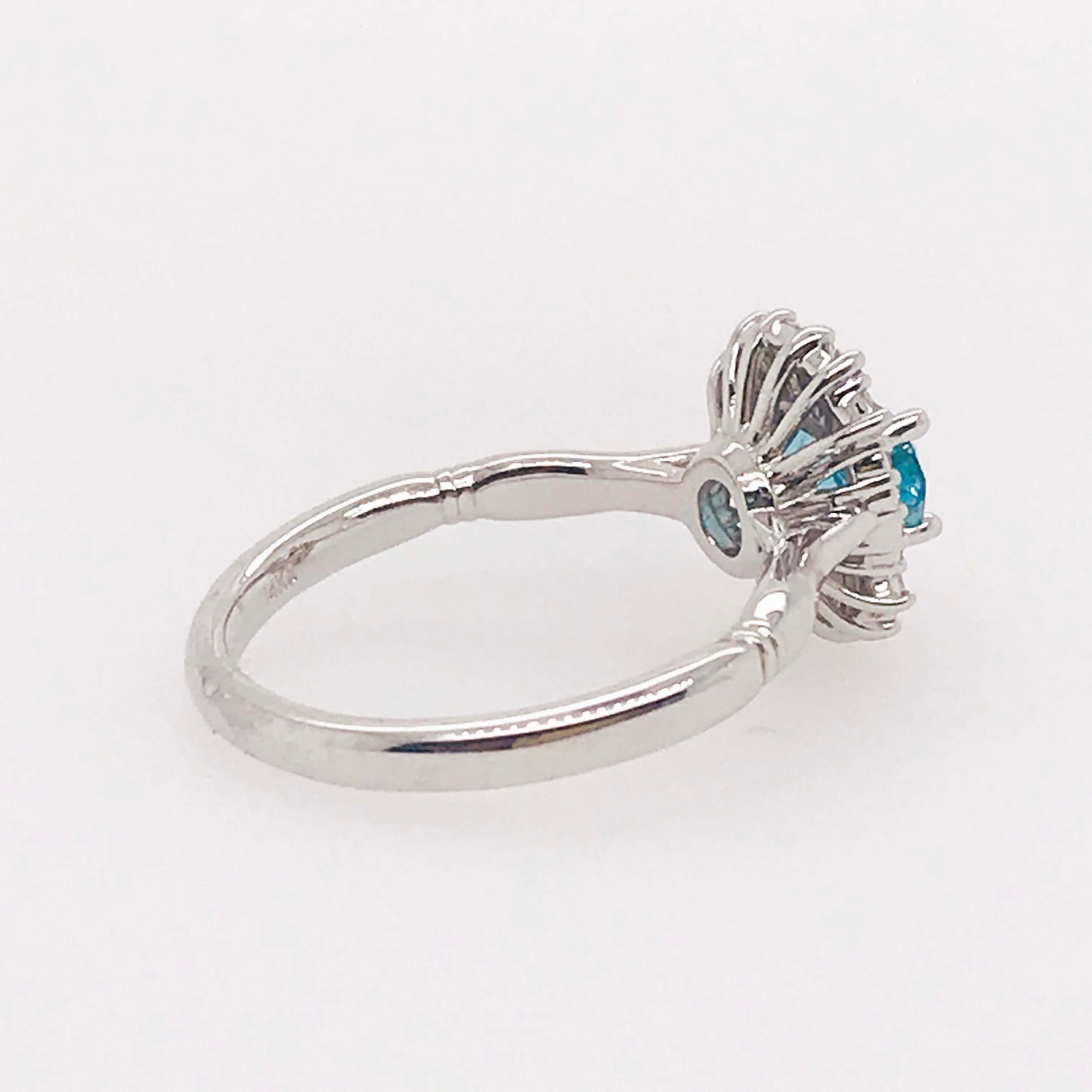 1.45ct Blue Zircon and Diamond Ring Round and Baguette Diamonds 14K White Gold In New Condition For Sale In Austin, TX