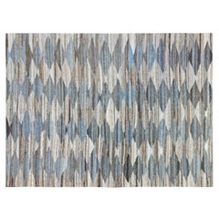 Modern Blues Turkish Kilim Rug Reversible