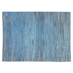 Tapis Kilim turc moderne bleu réversible 