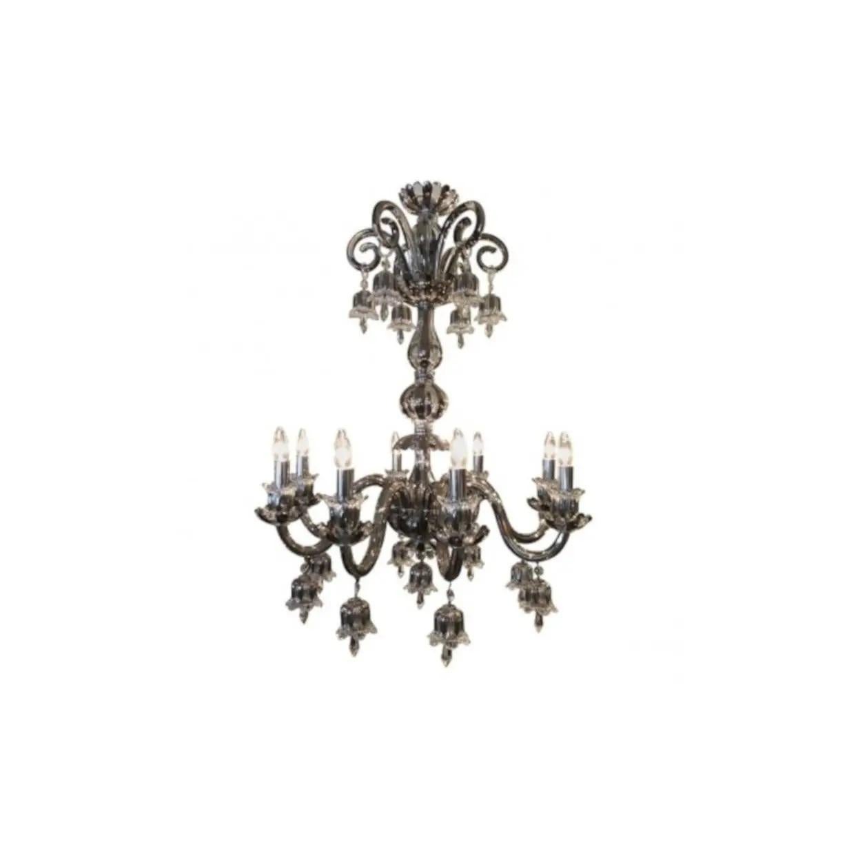 Modern hand blown hand etched platinum chandelier with removable etched shades.