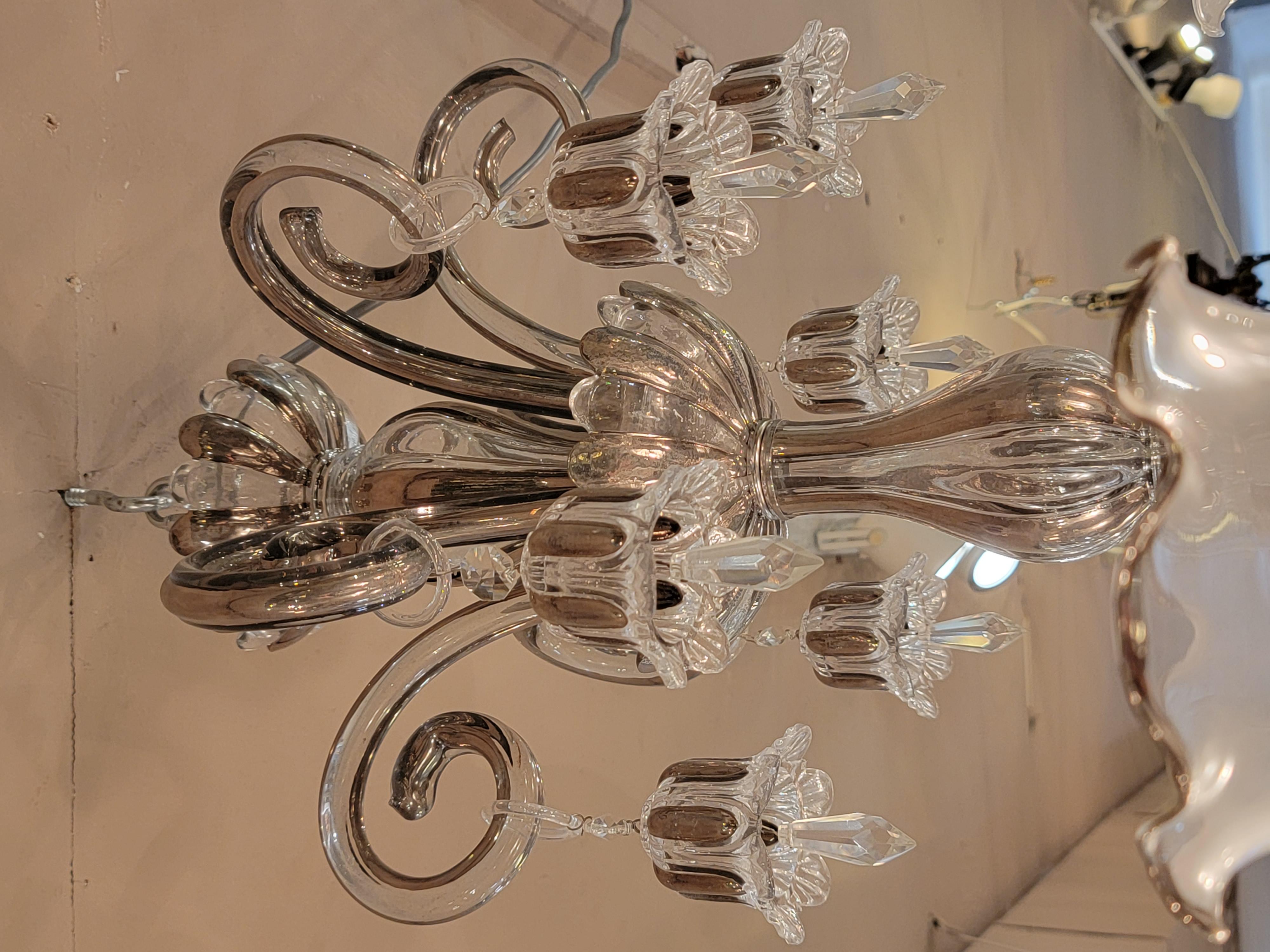 Baccarat Style Bohemian Eight-Light Platinum Overlaid Chandelier In Good Condition For Sale In Pasadena, CA