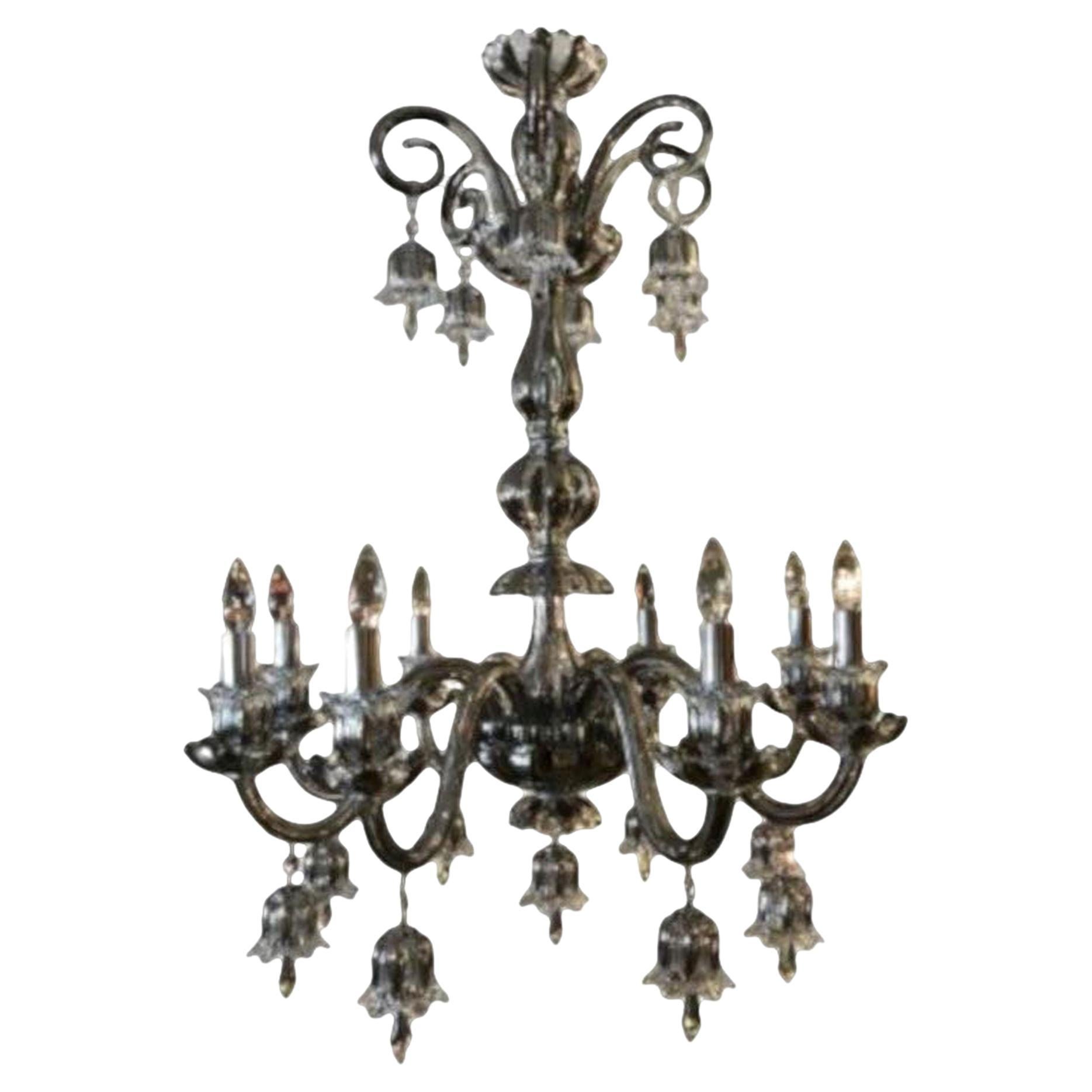 Baccarat Style Bohemian Eight-Light Platinum Overlaid Chandelier For Sale