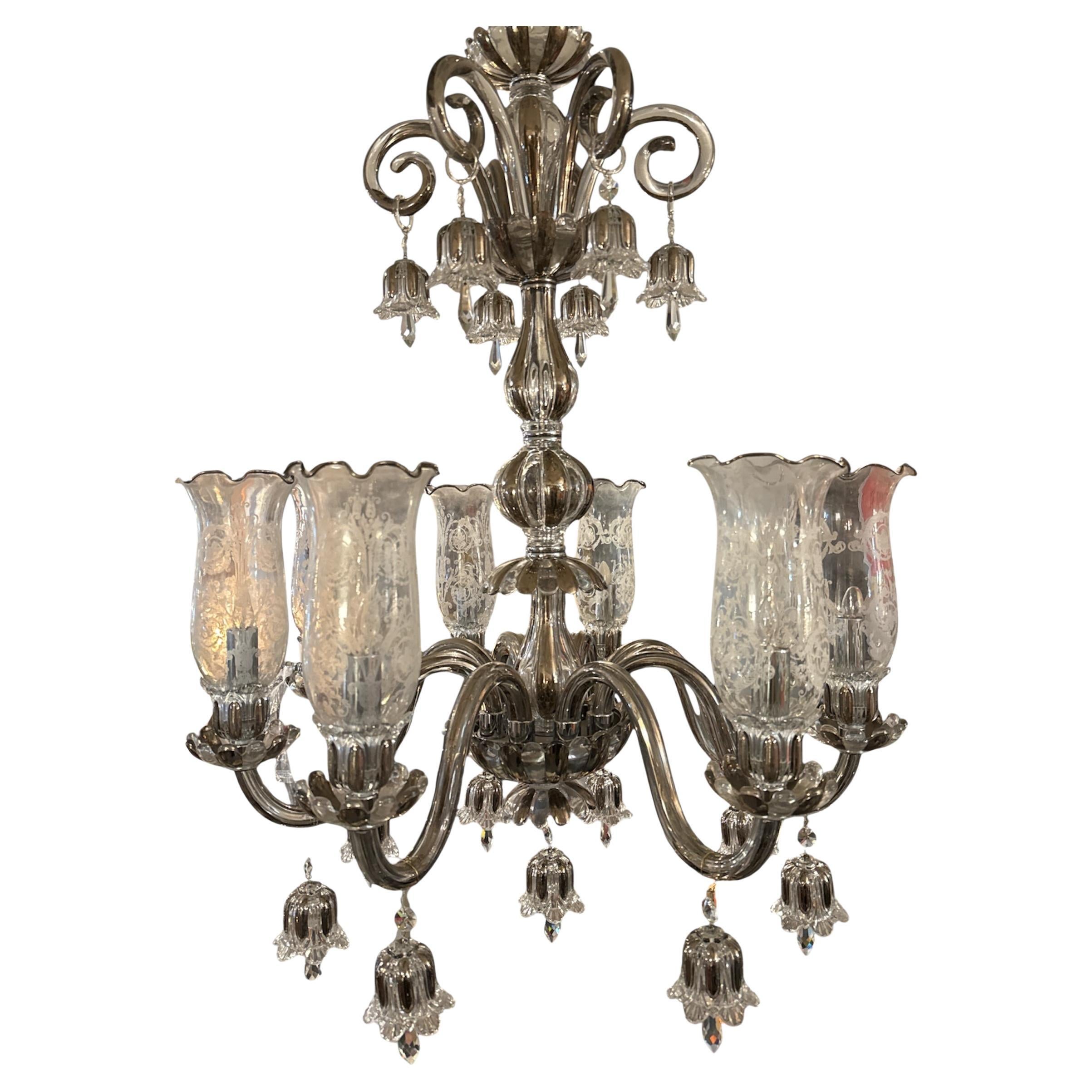 Modern Bohemian Style Eight-Light Platinum Overlaide Chandelier For Sale