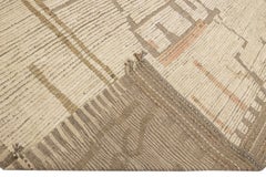 Modern Boho Chic Moroccan Style Handmade Abstract Beige Square Wool Rug