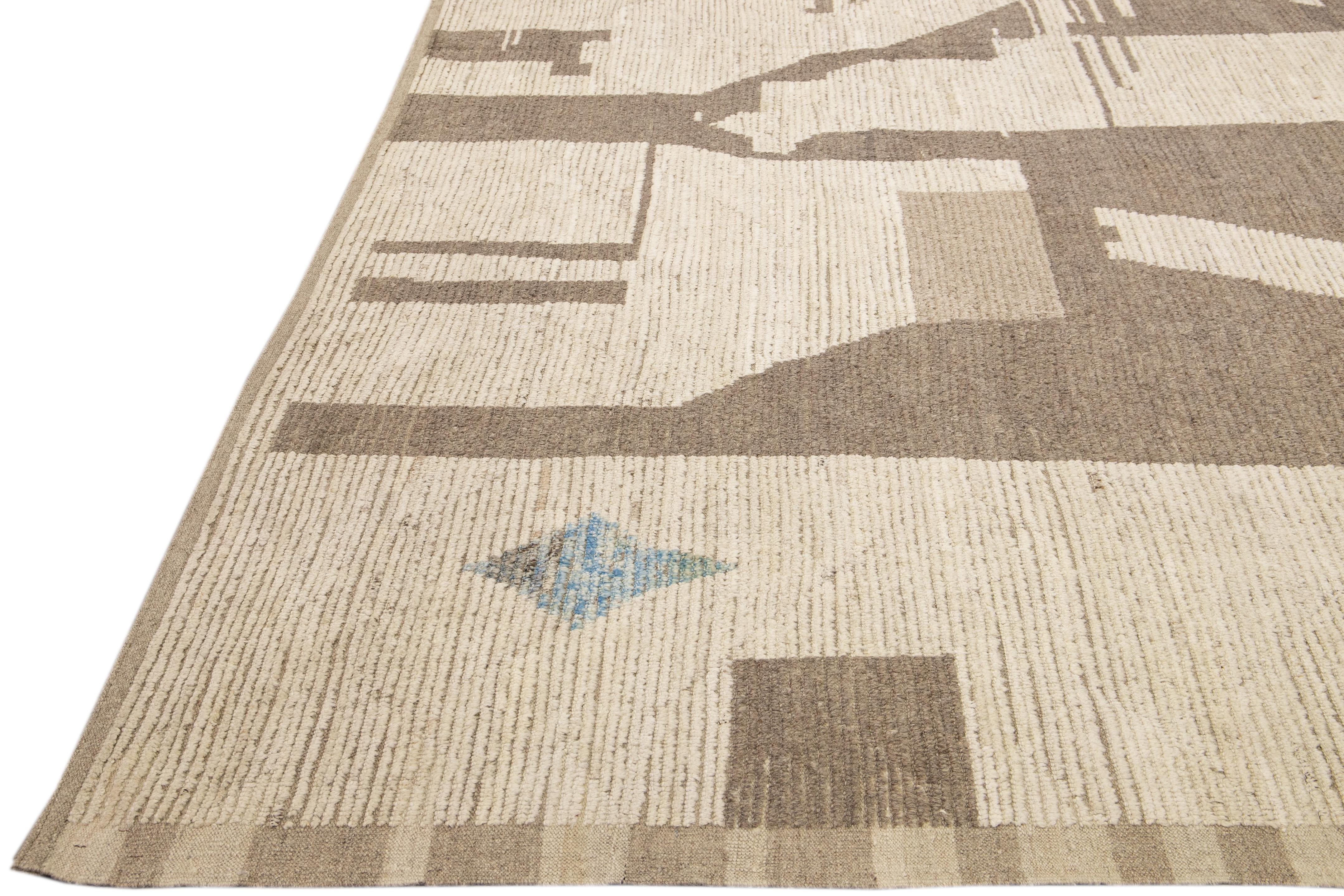 Alfombra Moderna Boho Chic Estilo Marroquí Motivo Abstracto Hecho a Mano Beige Lana Sobredimensionada Afgano en venta