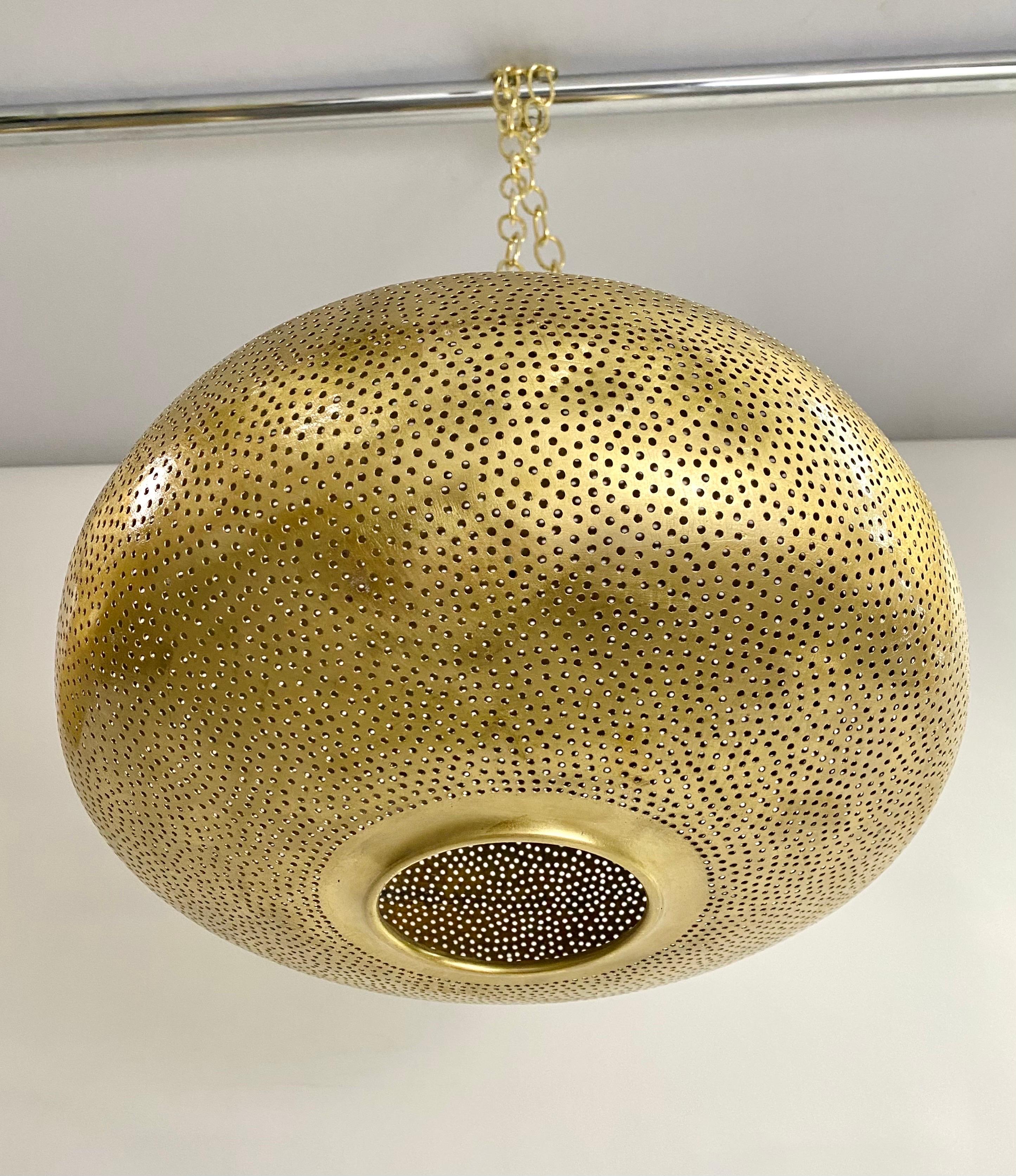 Modern Boho Chic Style Oval Brass Pendant or Lantern For Sale 4