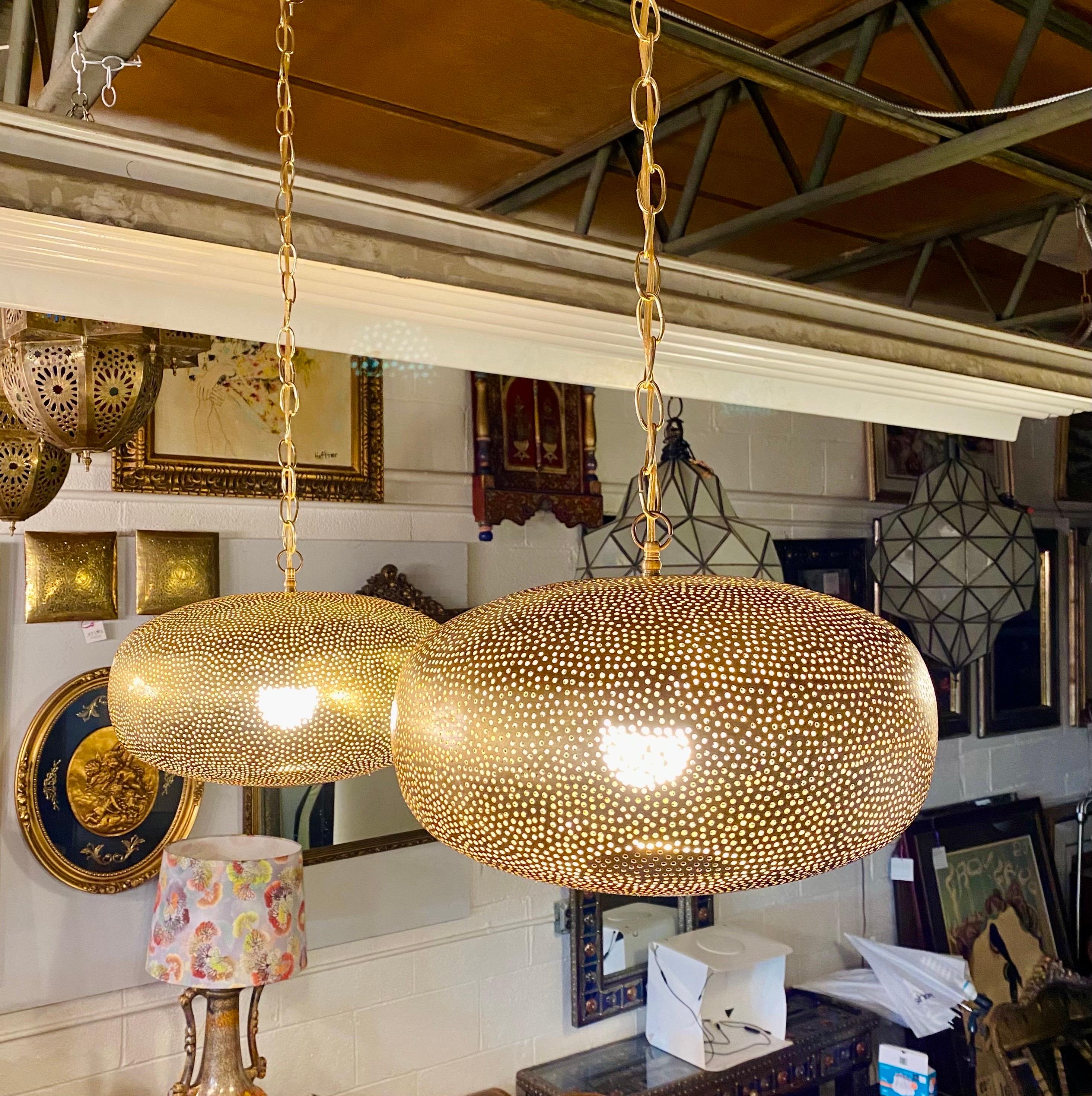 Modern Boho Chic Style Oval Brass Pendant or Lantern For Sale 9
