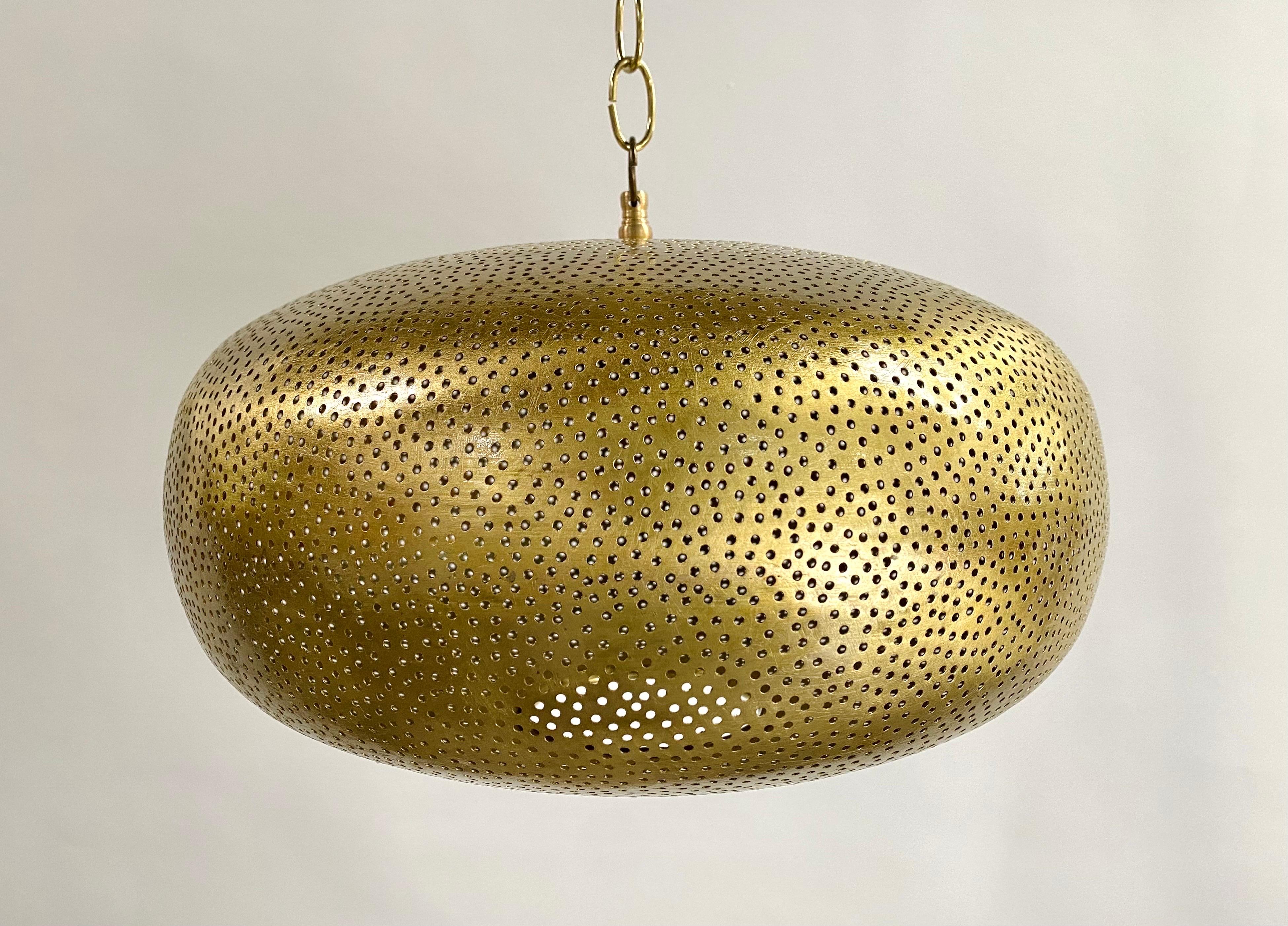 Bohemian Modern Boho Chic Style Oval Brass Pendant or Lantern For Sale