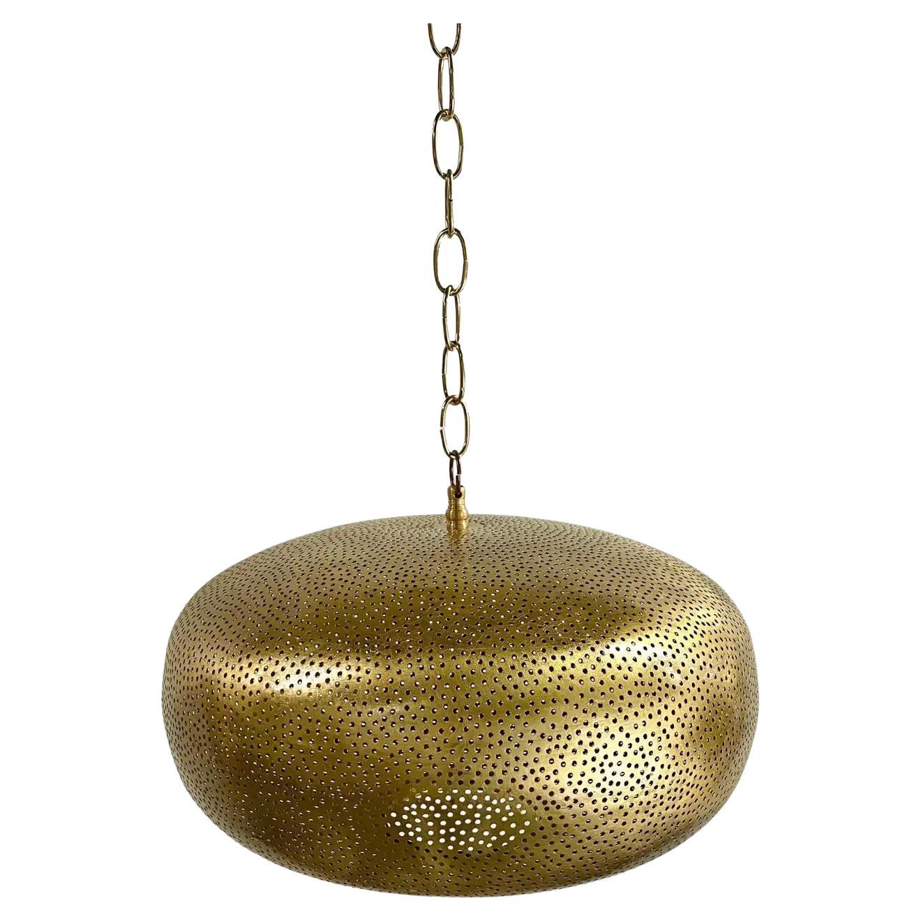 Modern Boho Chic Style Oval Brass Pendant or Lantern For Sale