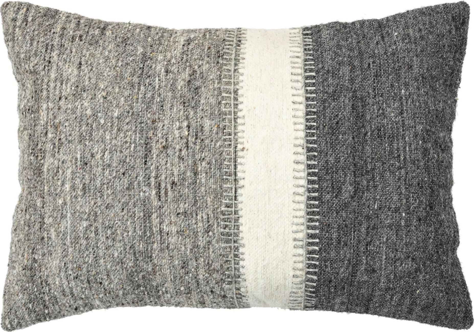 Annodato a mano Cuscino moderno Boho Chic in lana e cotone grigio in vendita