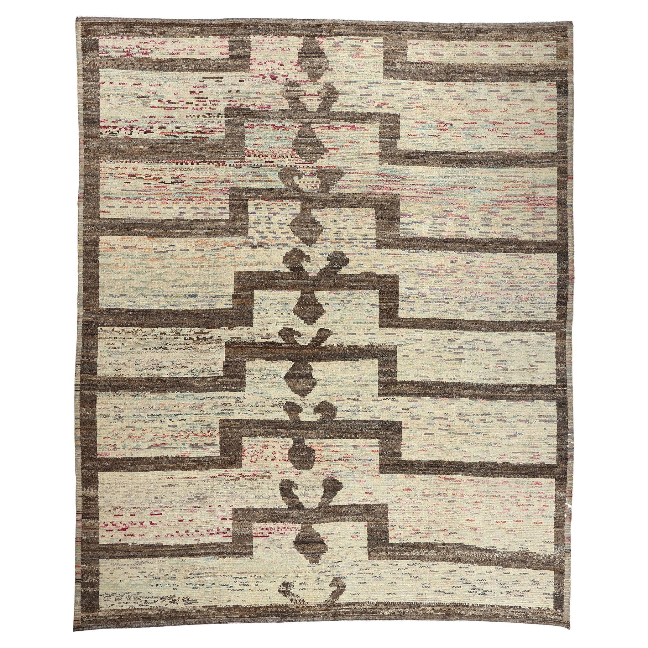 Modern Boho Moroccan Rug, Tribal Enchantment Meets Wabi-Sabi Allure For Sale