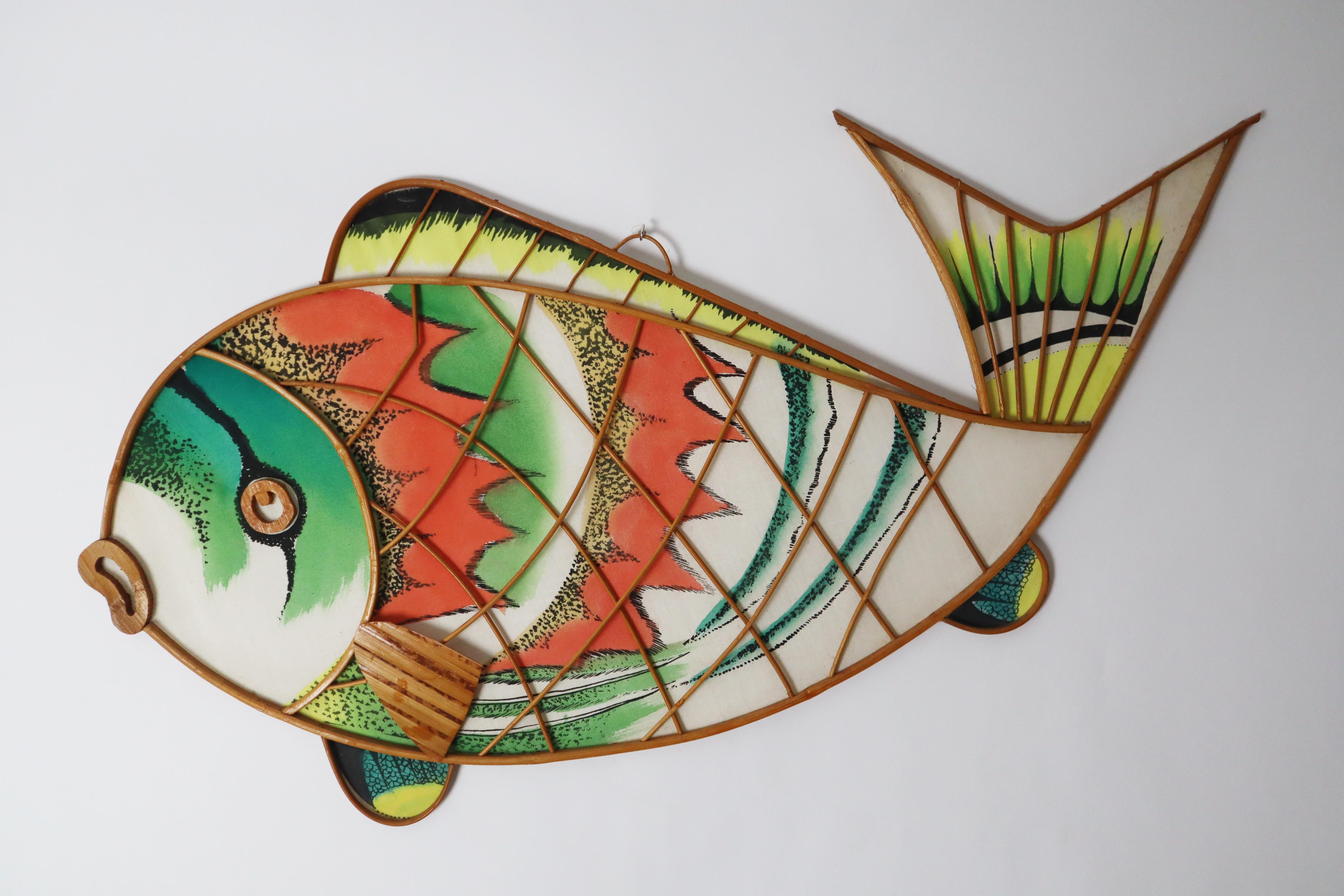 Decorazione da parete Modern-Decor Grande pesce in bambù degli anni '70 in vendita 4