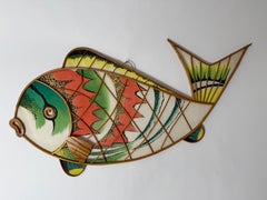 Modern Boho Wall Decoration Large Fish made of Bamboo from the 1970s