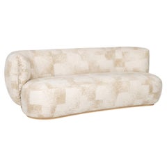 Modern Bolota Curved Sofa, DEDAR Ivory Satin Jacquard, Handmade by Greenapple