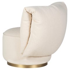 Modern Bolota Swivel Lounge Chair, Dedar Boucle, Brass, Handmade in Greenapple