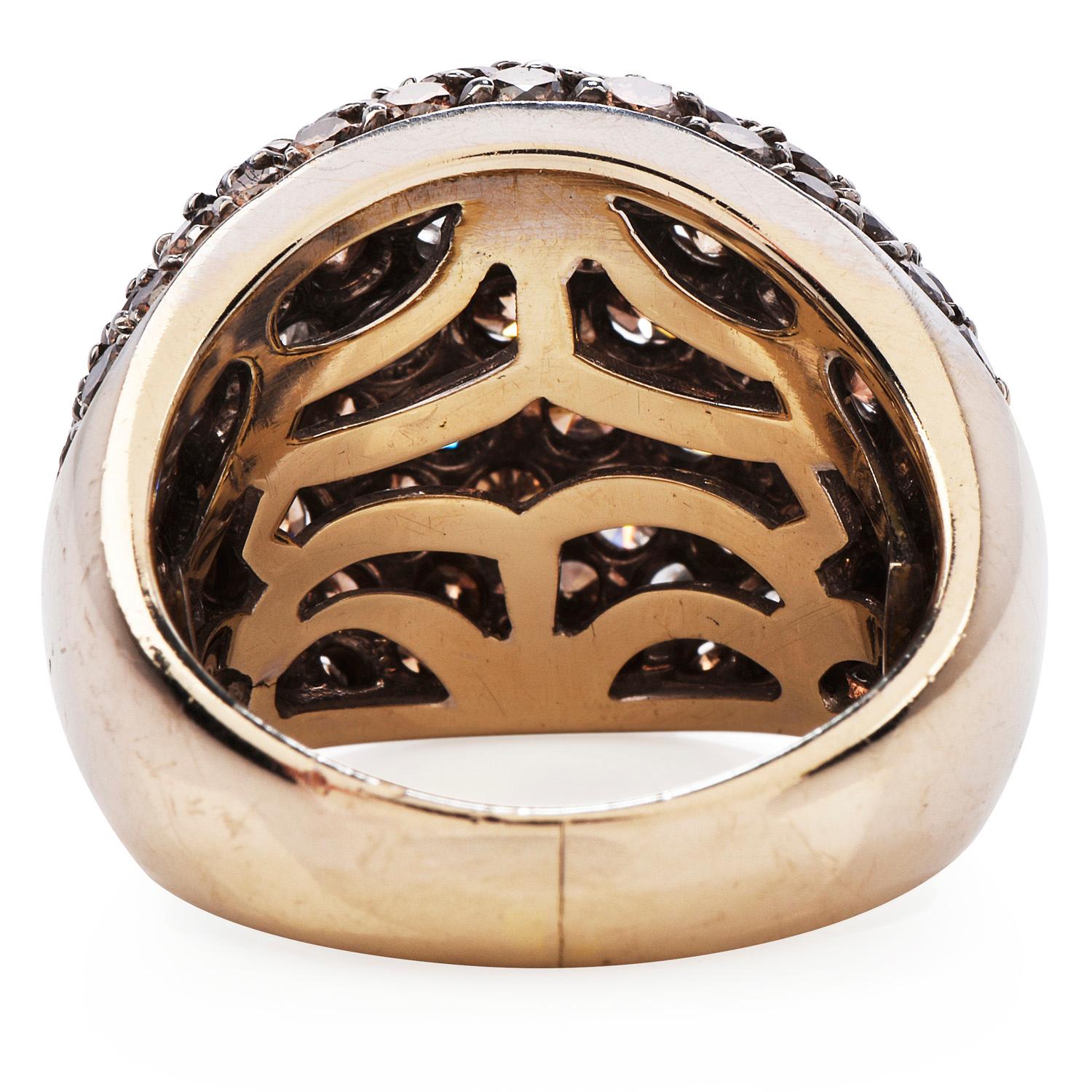 Moderner Bombe-Cocktail-Kuppelring mit braun-orangefarbenem Diamanten, 18 Karat Gold für Damen oder Herren