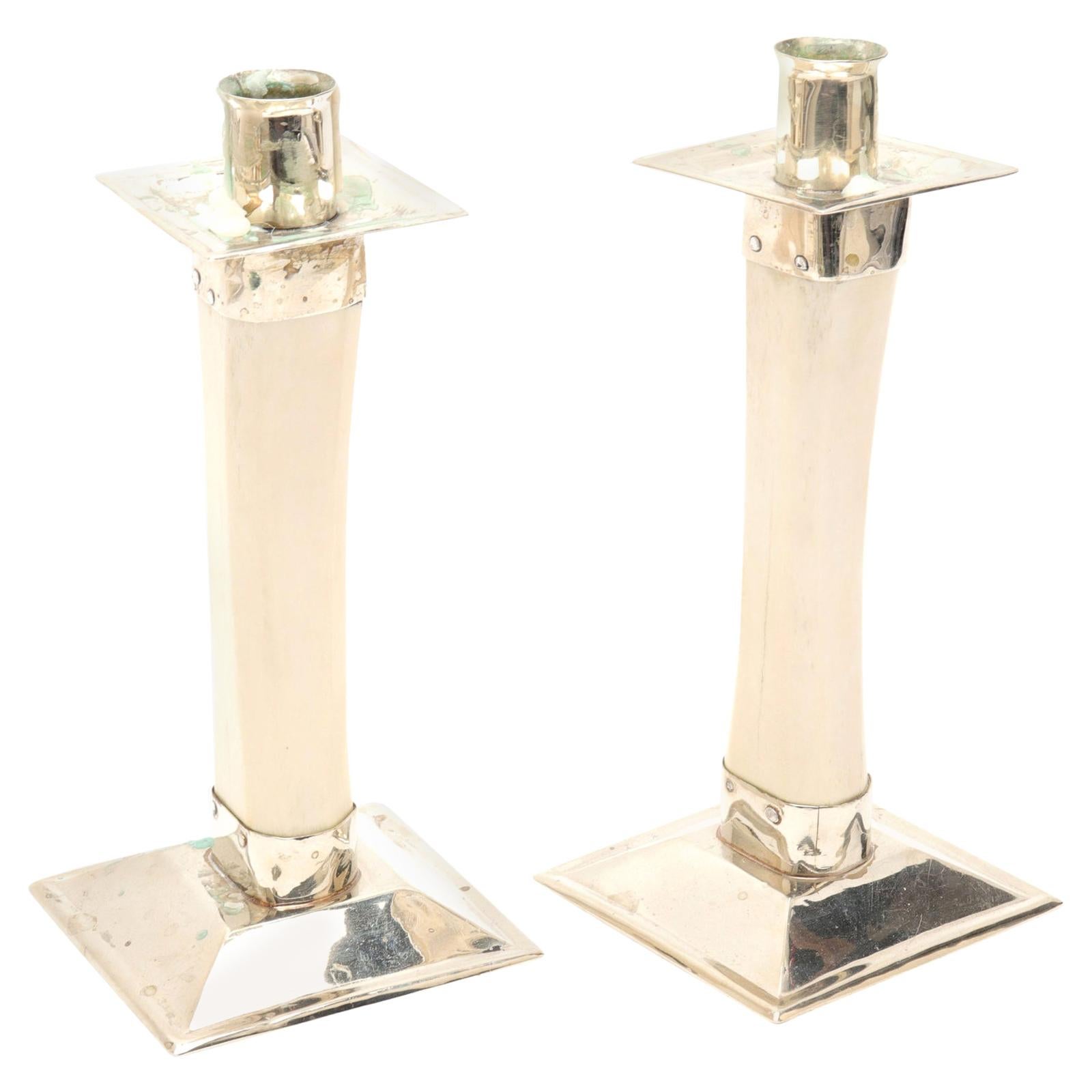 3 Modern Silver Chrome Taper Candlestick Holders Intertwined For Sale