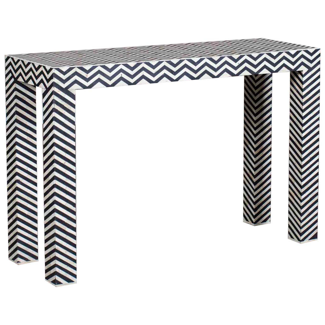Modern Bone Console Server Table Chevron Pattern from India