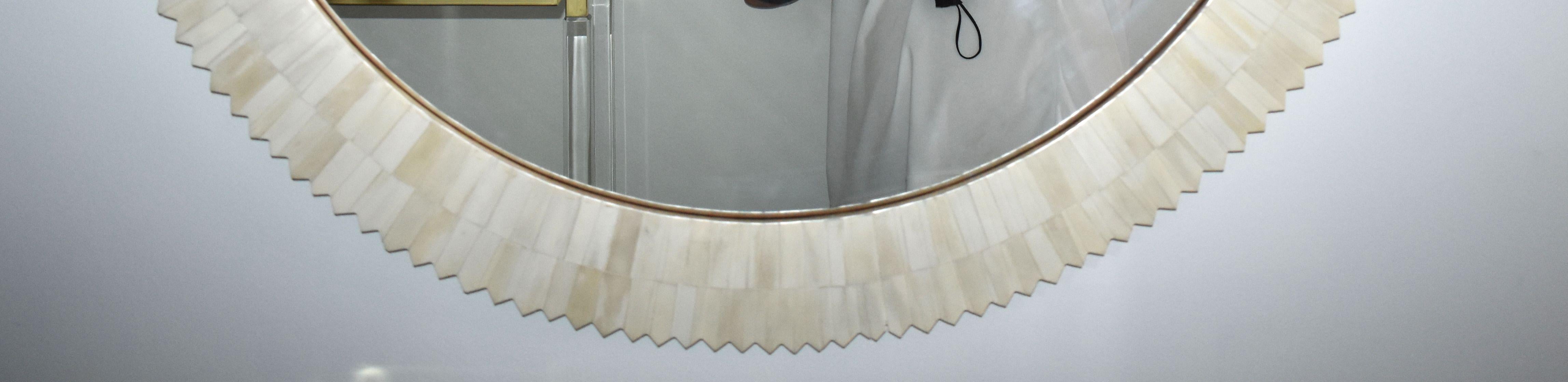 bone inlay round mirror