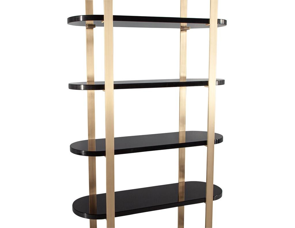 Modern Bookcase Cabinet in Brass and Black Lacquer For Sale 8