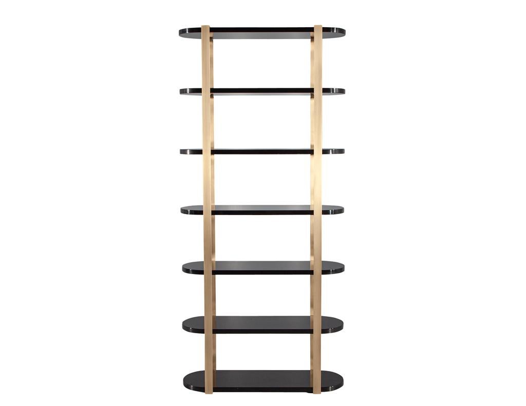 Modern Bookcase Cabinet in Brass and Black Lacquer For Sale 10