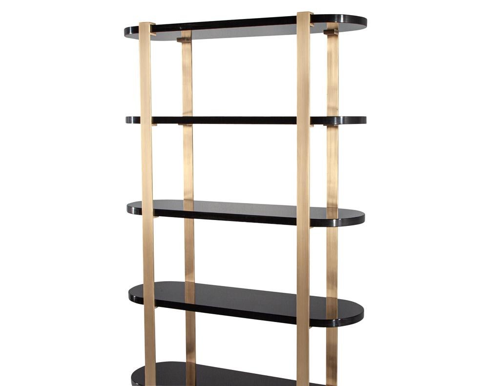 Metal Modern Bookcase Cabinet in Brass and Black Lacquer For Sale