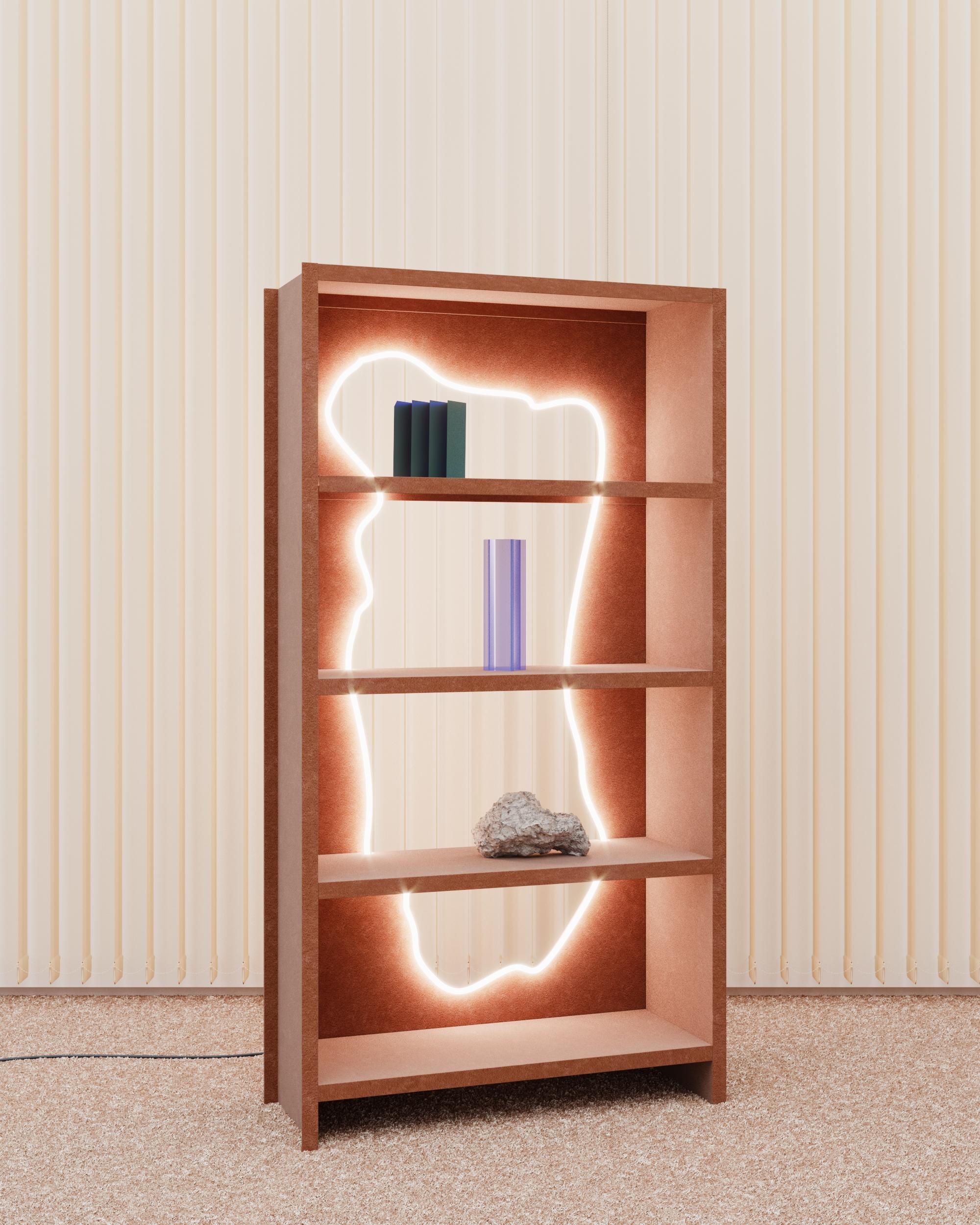 This piece is part of Sight Unseen’s 2020 offsite offline coverage.
Supaform’s latest collection, a shelf, chair, coffee table, bench, and lamp called Fancy-Routine and debuting at Offsite Online, possess similar characteristics to those in his