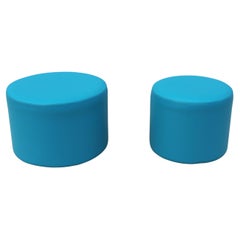 Modern Boost Round Ottomans in Tropic Blue Silicone by OFS and Carolina - a Pair