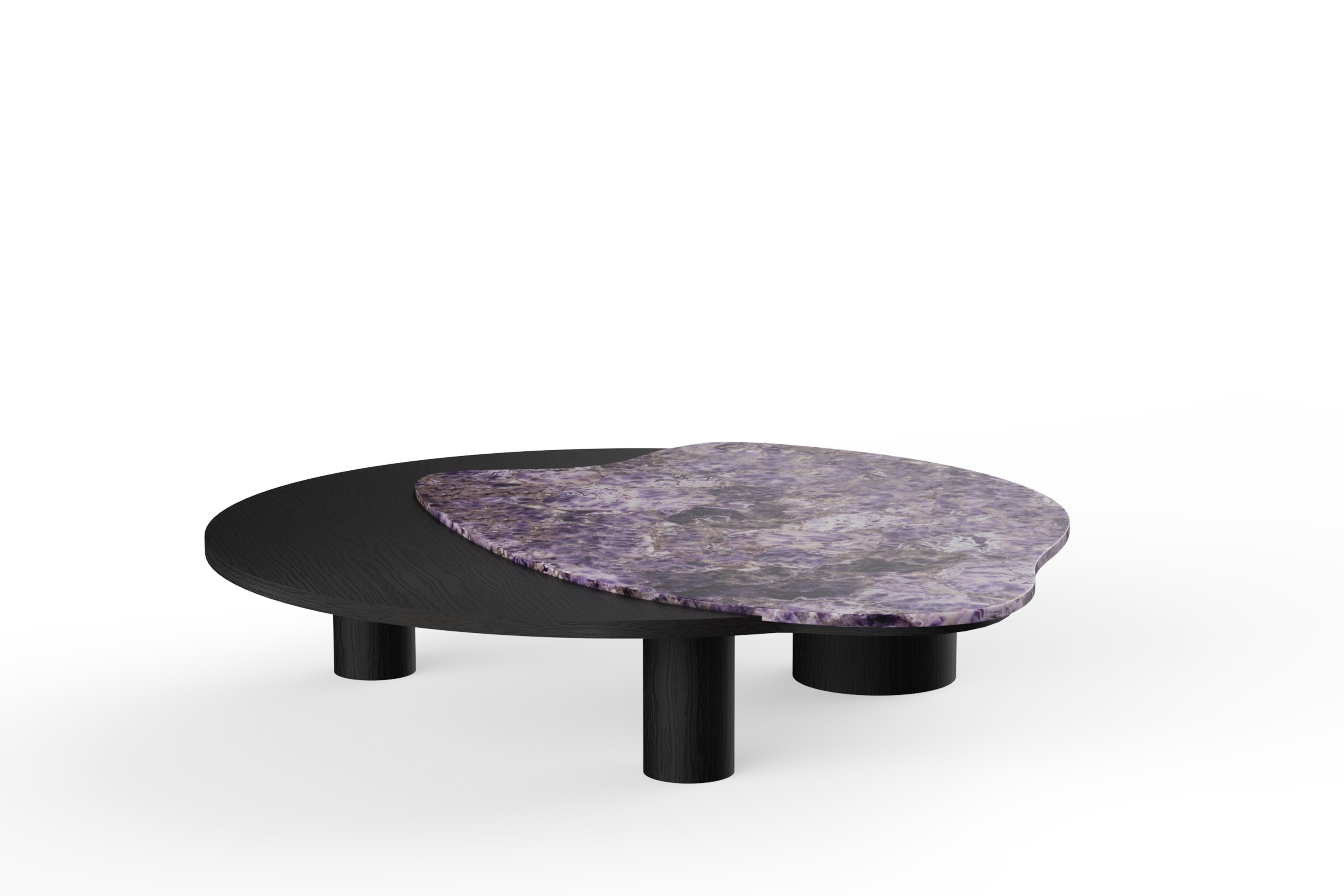 Wood Modern Bordeira Coffee Table, Amethyst Stone, Handmade Portugal by Greenapple For Sale