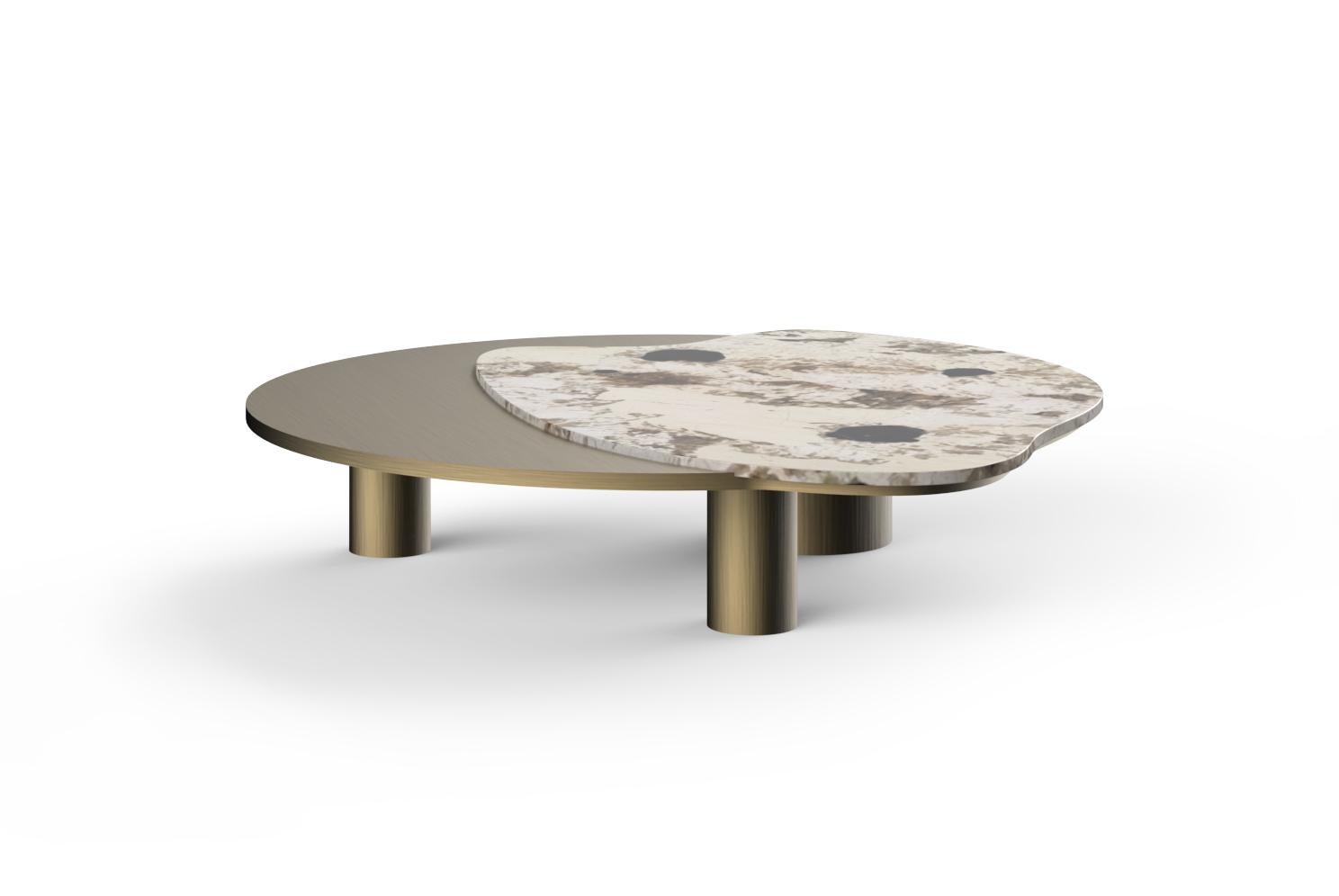 Hand-Crafted Modern Bordeira Coffee Table, Granite Brass, Handmade in Portugal by Greenapple For Sale