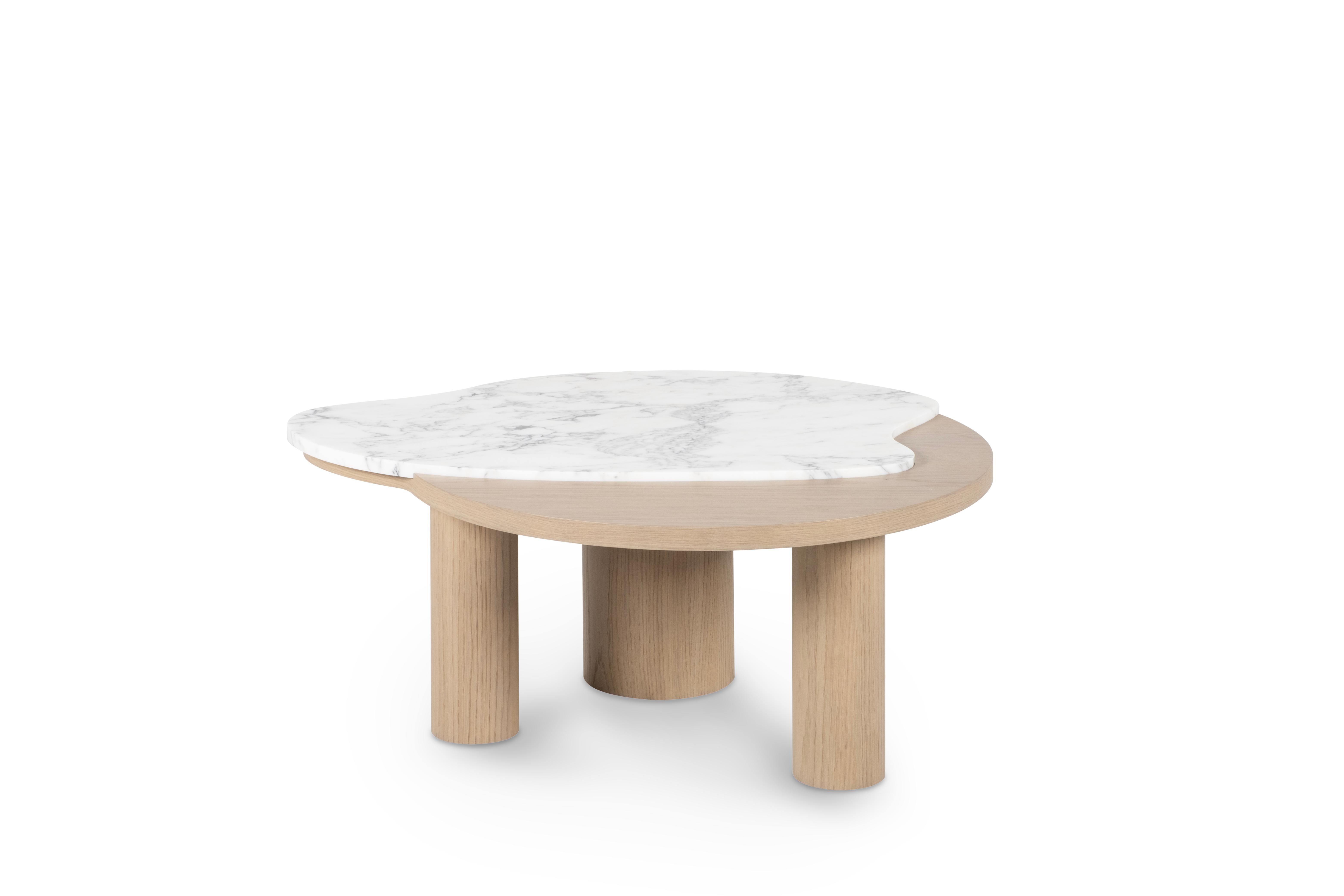 Hammered Modern Bordeira Coffee Tables, Marble, Oak, Handmade in Portugal by Greenapple For Sale