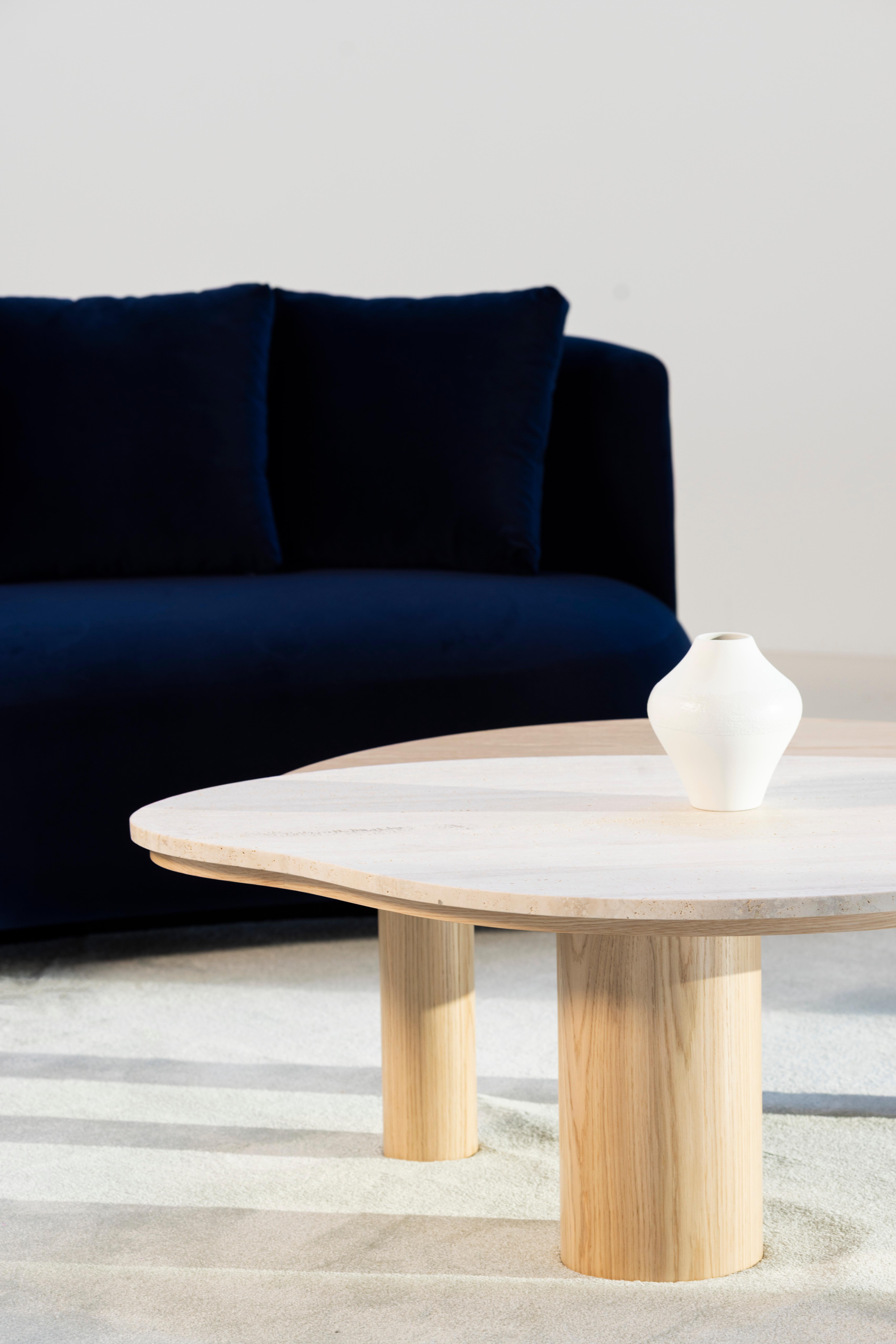 Hammered Modern Bordeira Coffee Tables, Marble, Oak, Handmade in Portugal by Greenapple For Sale