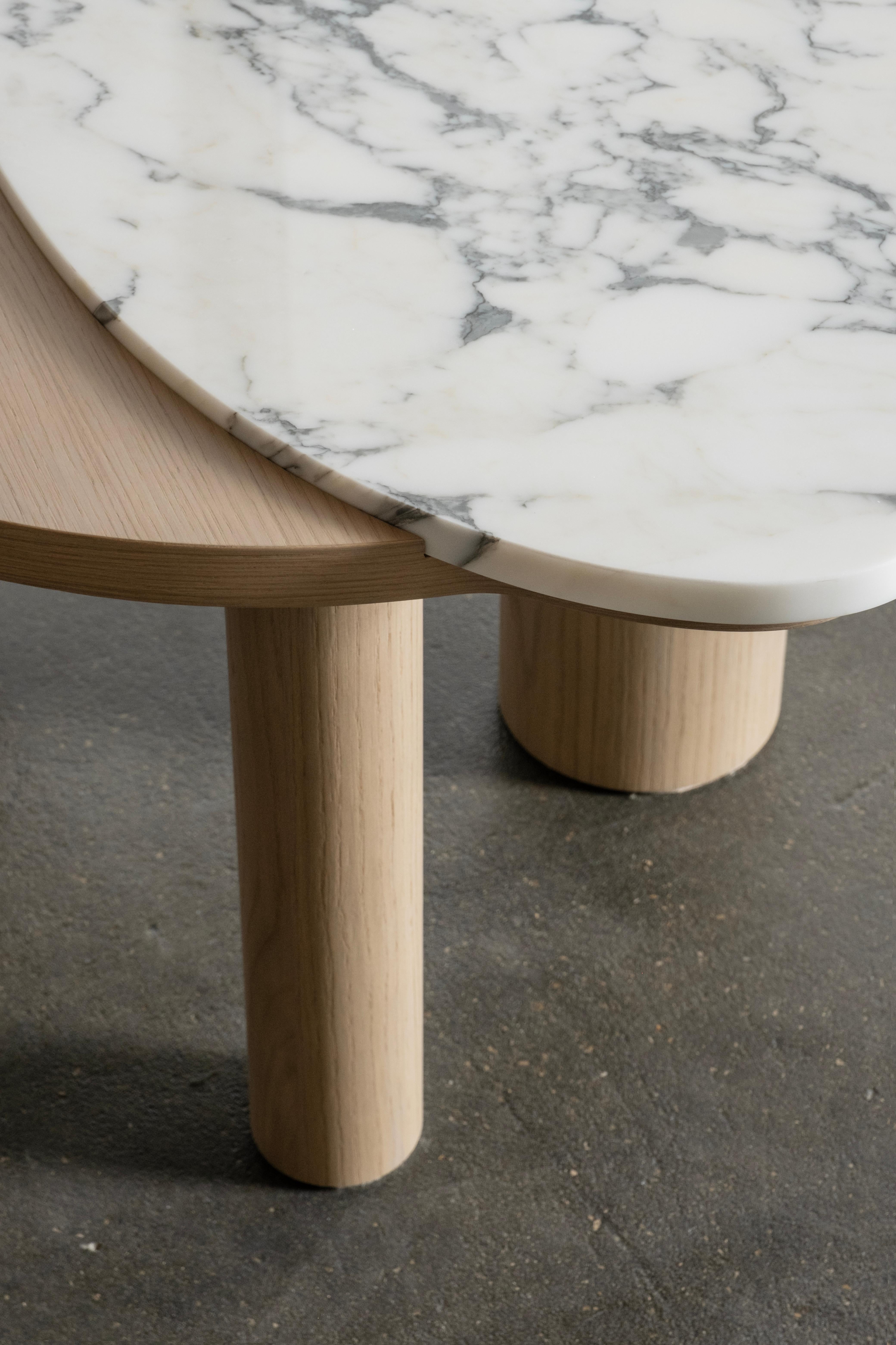 Contemporary Modern Bordeira Coffee Tables, Marble, Oak, Handmade in Portugal by Greenapple For Sale