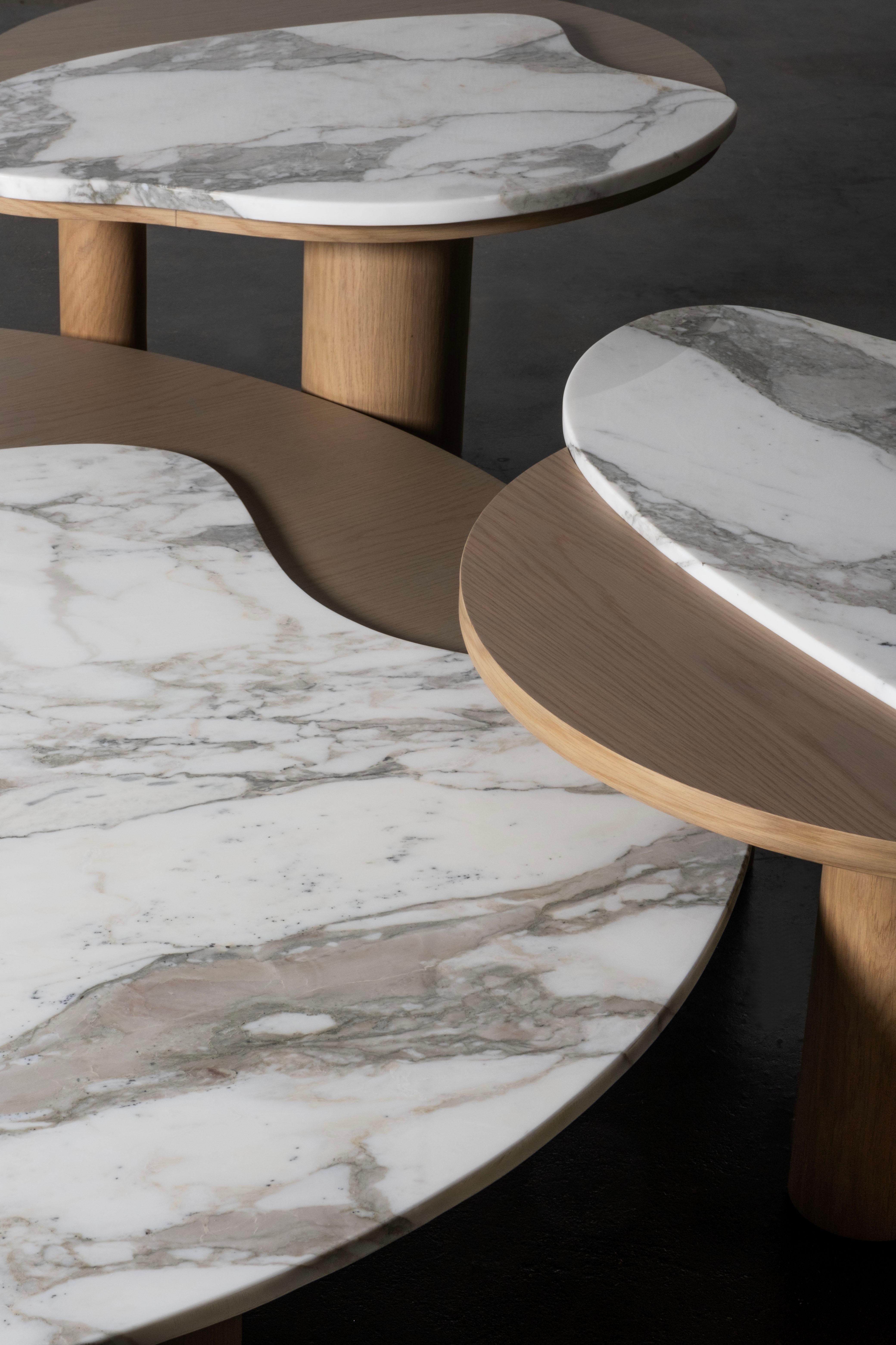 Modern Bordeira Coffee Tables, Marble, Oak, Handmade in Portugal by Greenapple For Sale 1