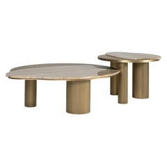 Modern Bordeira Miel Onyx and Brass Nesting Coffee Table, Handmade by Greenapple